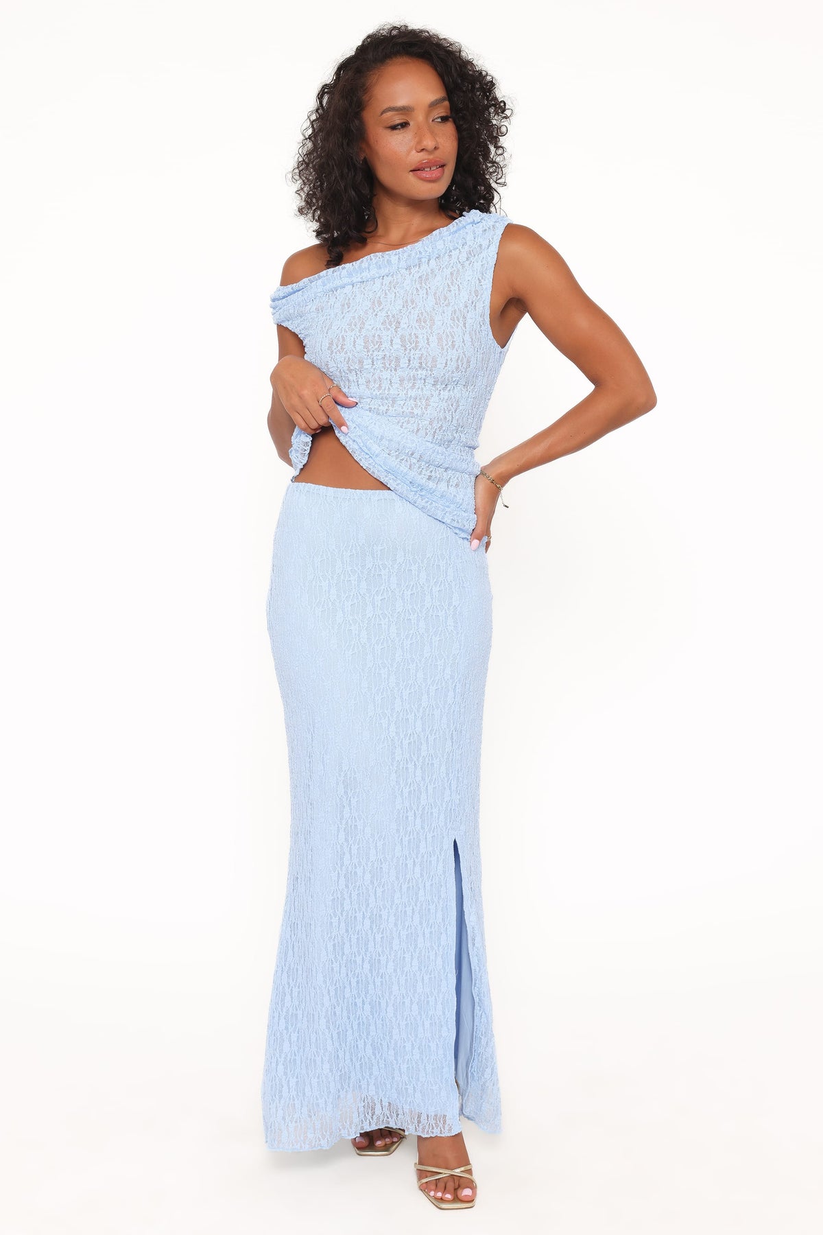 Faeriel Lace Knit Maxi Skirt in Blue – view 3 of 7