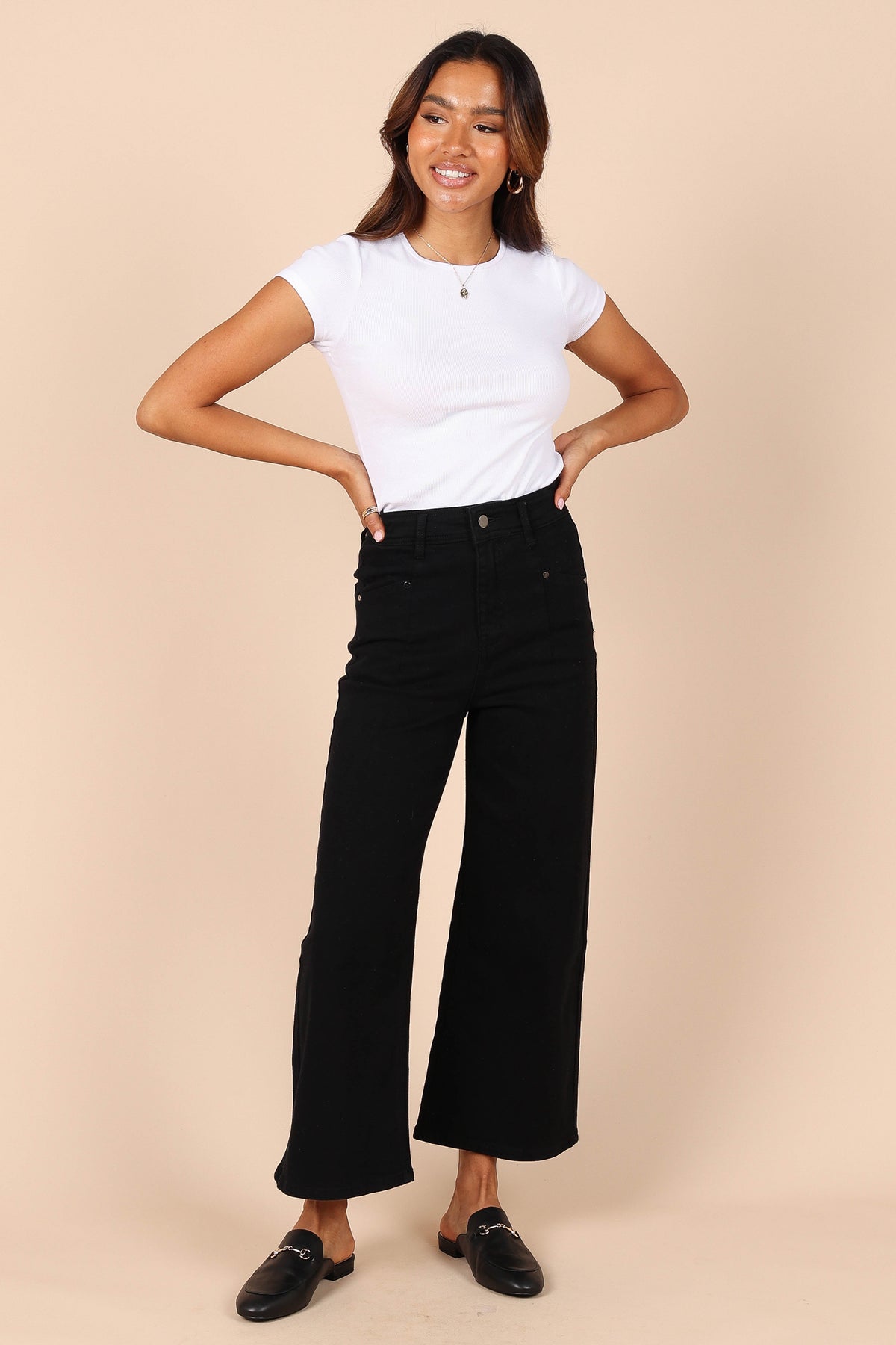 Georgette High Waisted Straight Leg Pants in Black – view 1 of 7
