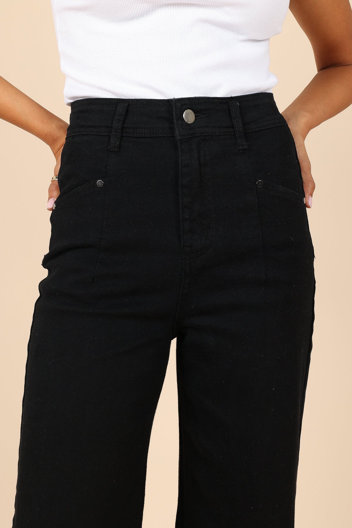 Georgette High Waisted Straight Leg Pants in Black – view 3 of 7