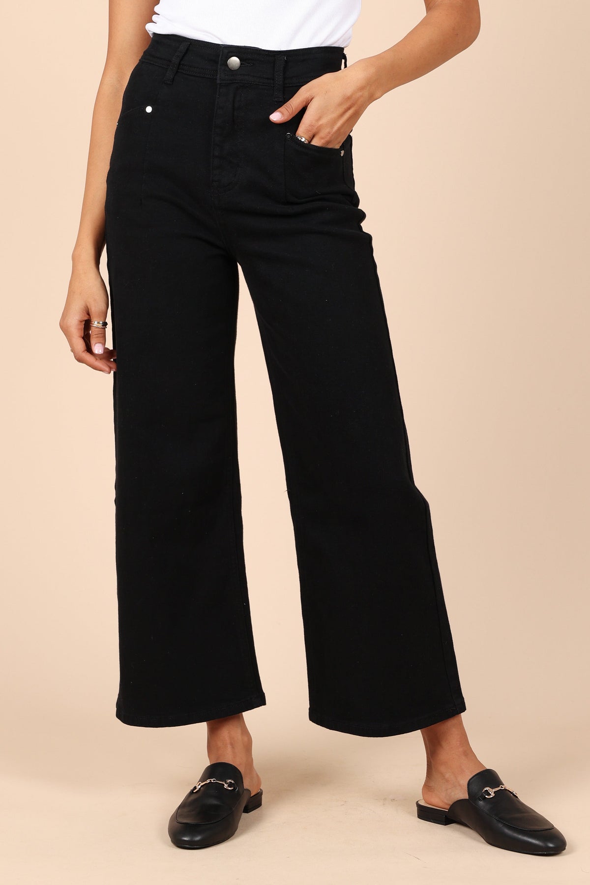 Georgette High Waisted Straight Leg Pants in Black – view 5 of 7