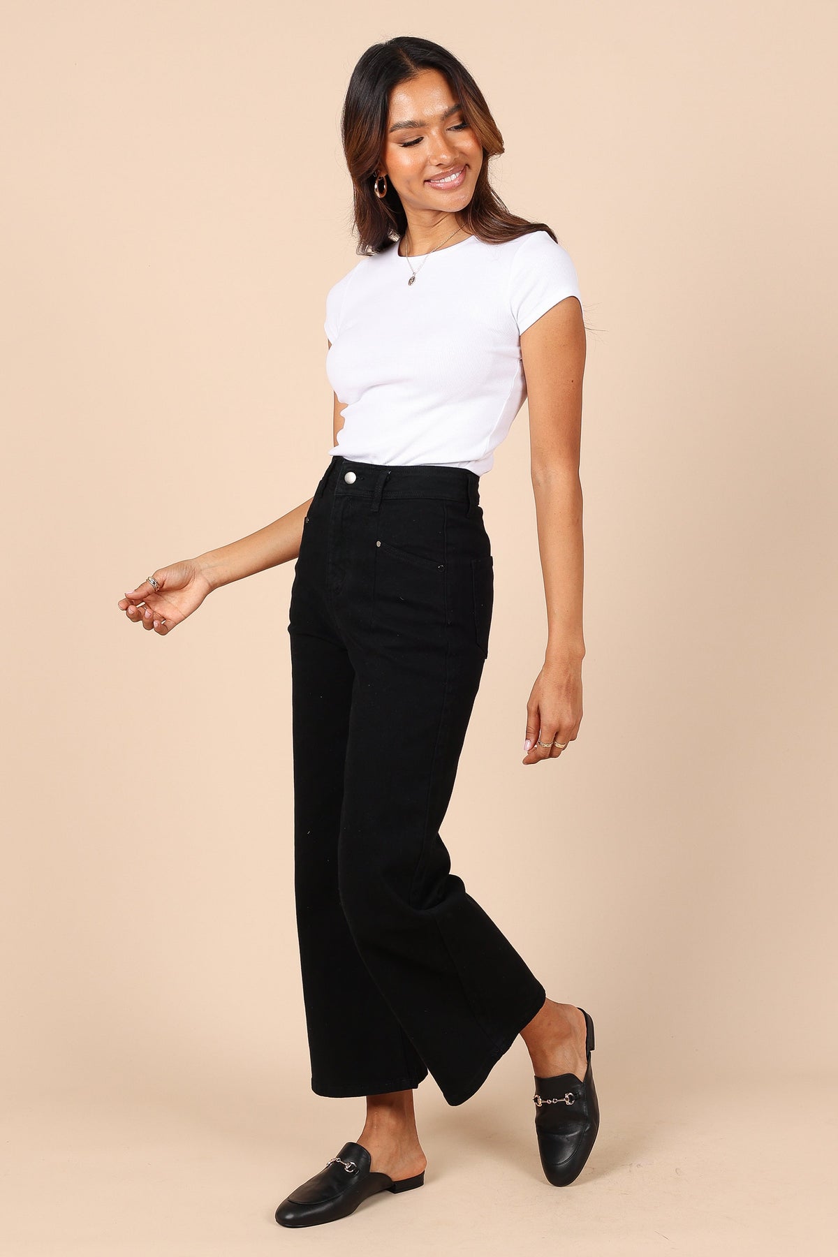 Georgette High Waisted Straight Leg Pants in Black – view 4 of 7