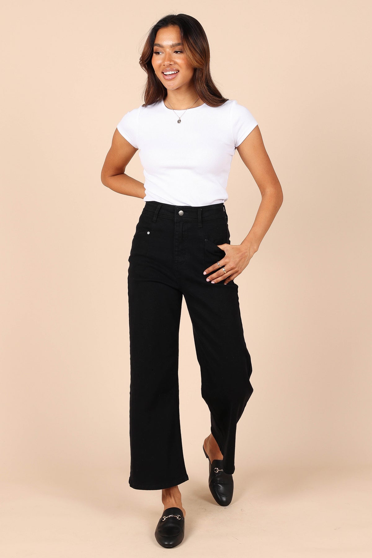 Georgette High Waisted Straight Leg Pants in Black – view 6 of 7