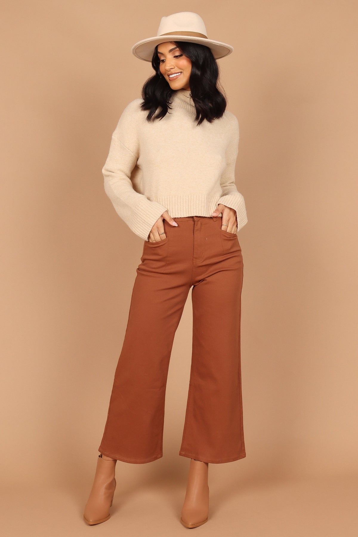 Georgette High Waisted Straight Leg Pants in Brown – view 6 of 8
