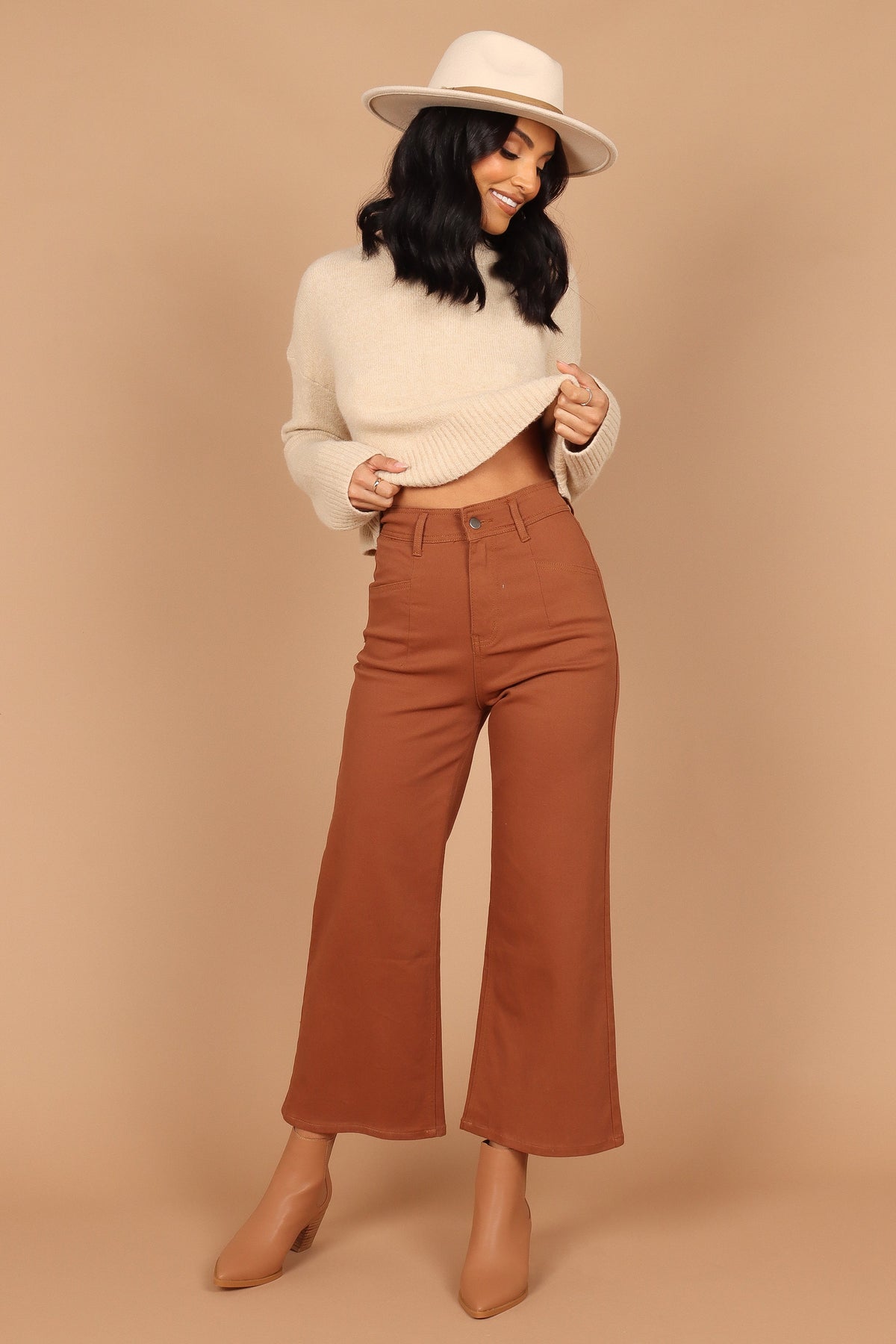 Georgette High Waisted Straight Leg Pants in Brown – view 5 of 8