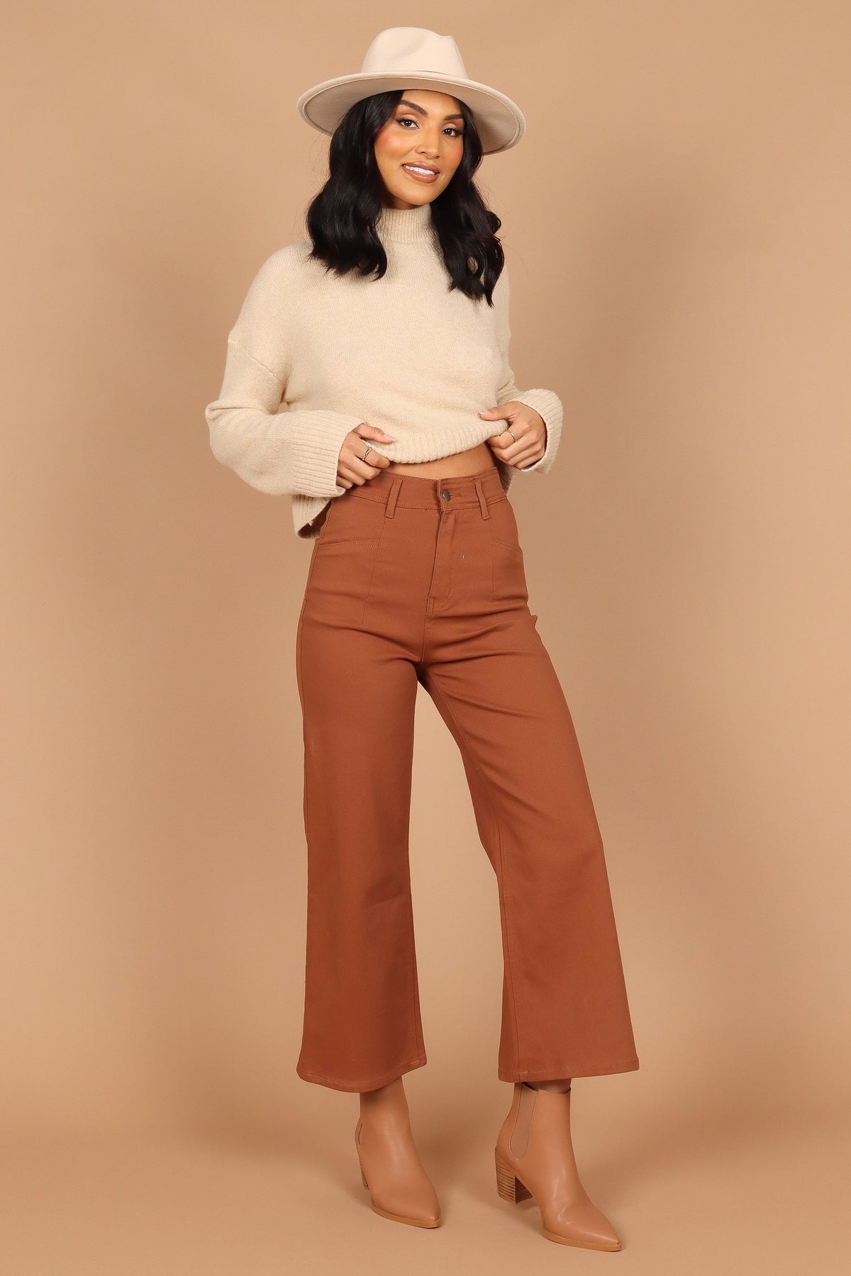 Georgette High Waisted Straight Leg Pants in Brown – view 7 of 8