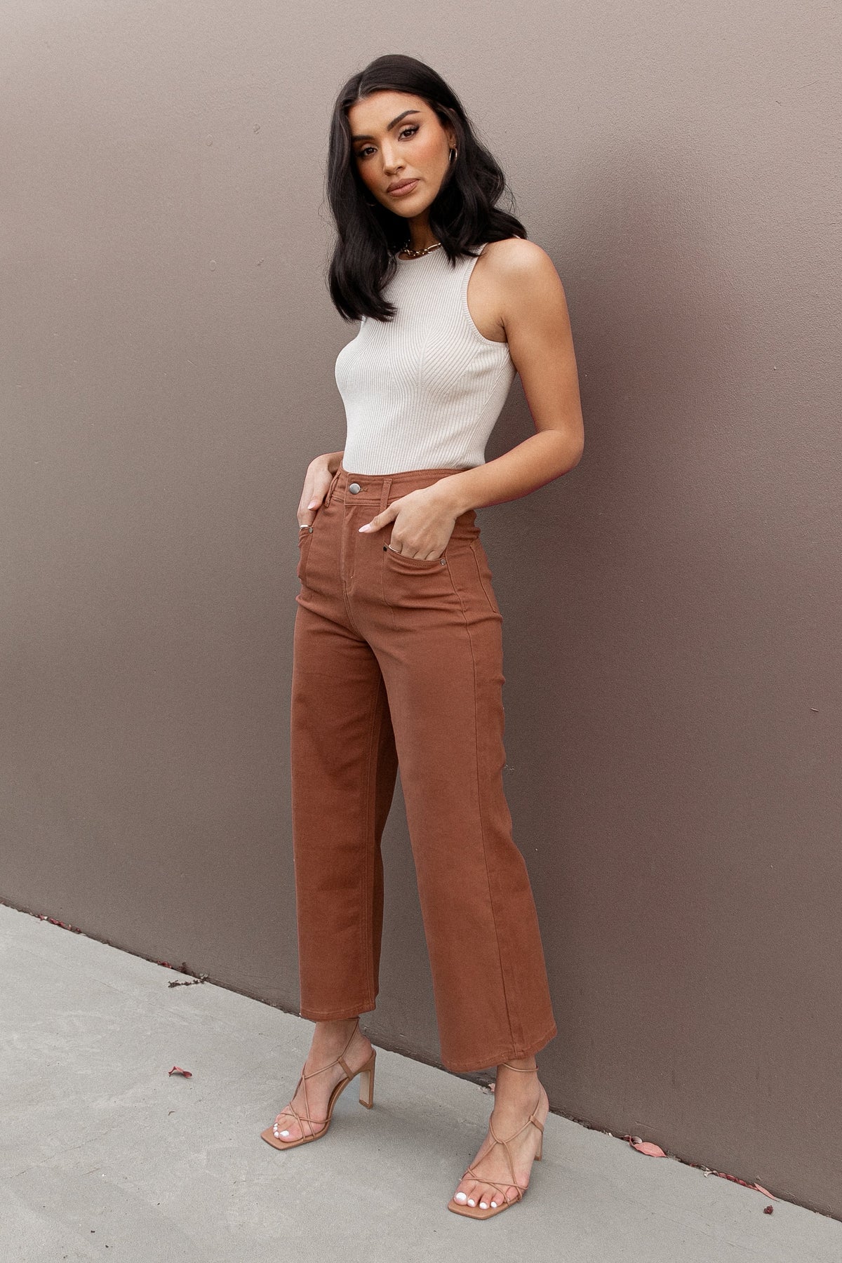 Georgette High Waisted Straight Leg Pants in Brown – view 1 of 8