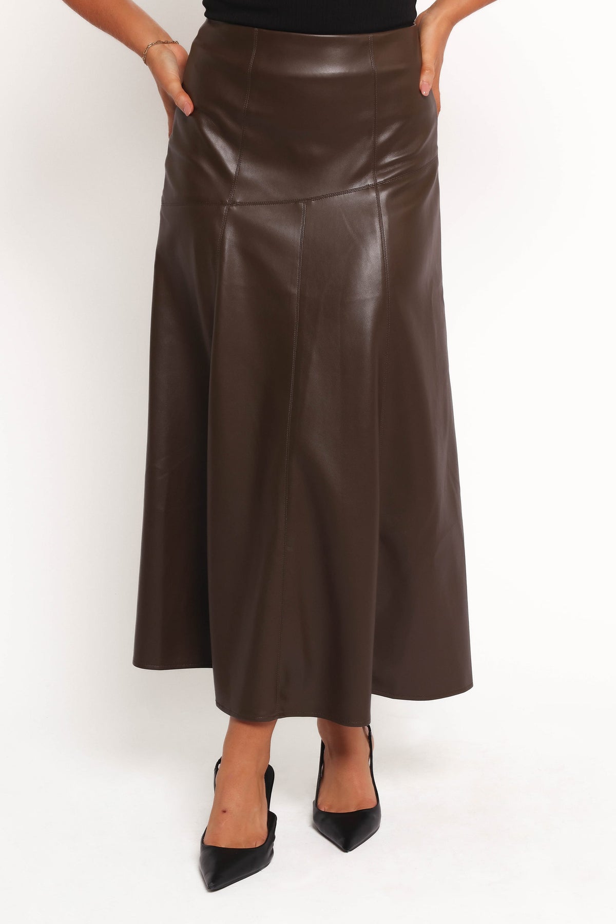 Haelee Faux Leather Skirt in Brown – view 2 of 6
