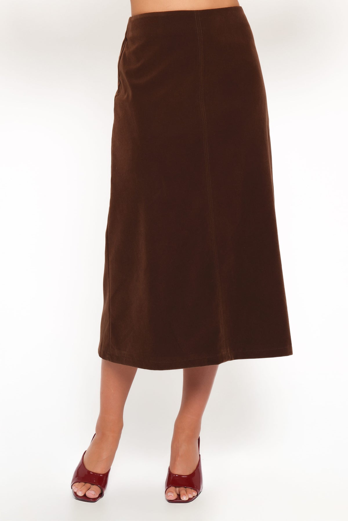Halina Velvet Midi Skirt in Chocolate – view 2 of 6