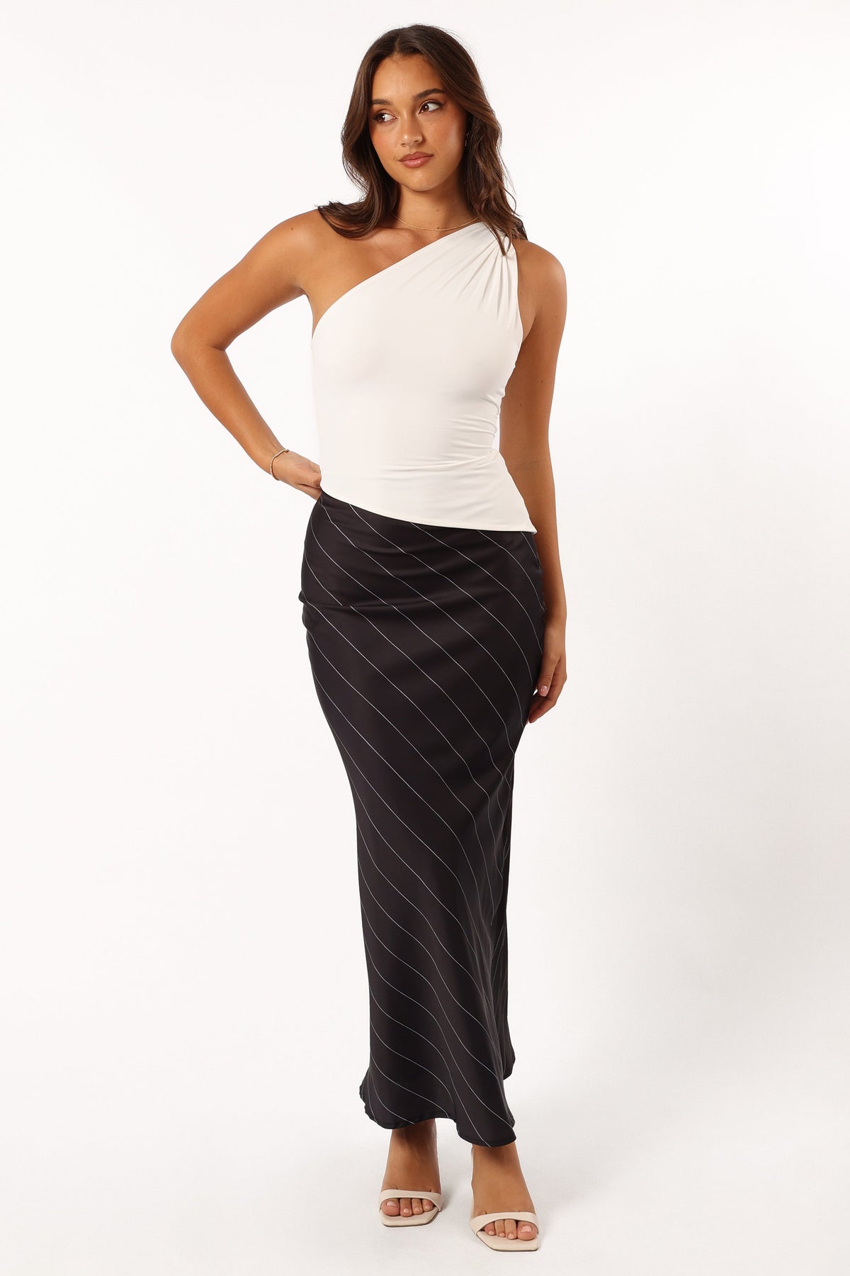 Heidi Stripe Slip Skirt in Black White Stripe – view 1 of 6