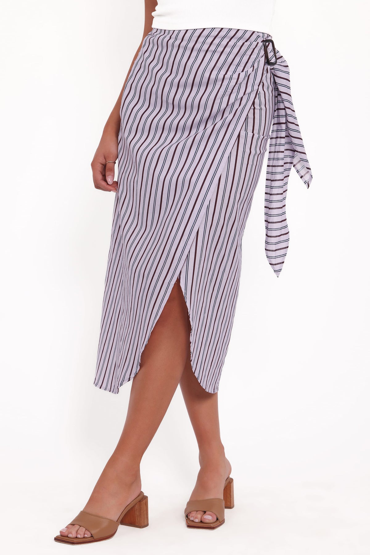 Jacey Wrap Midi Skirt in Midnight Stripe – view 2 of 5