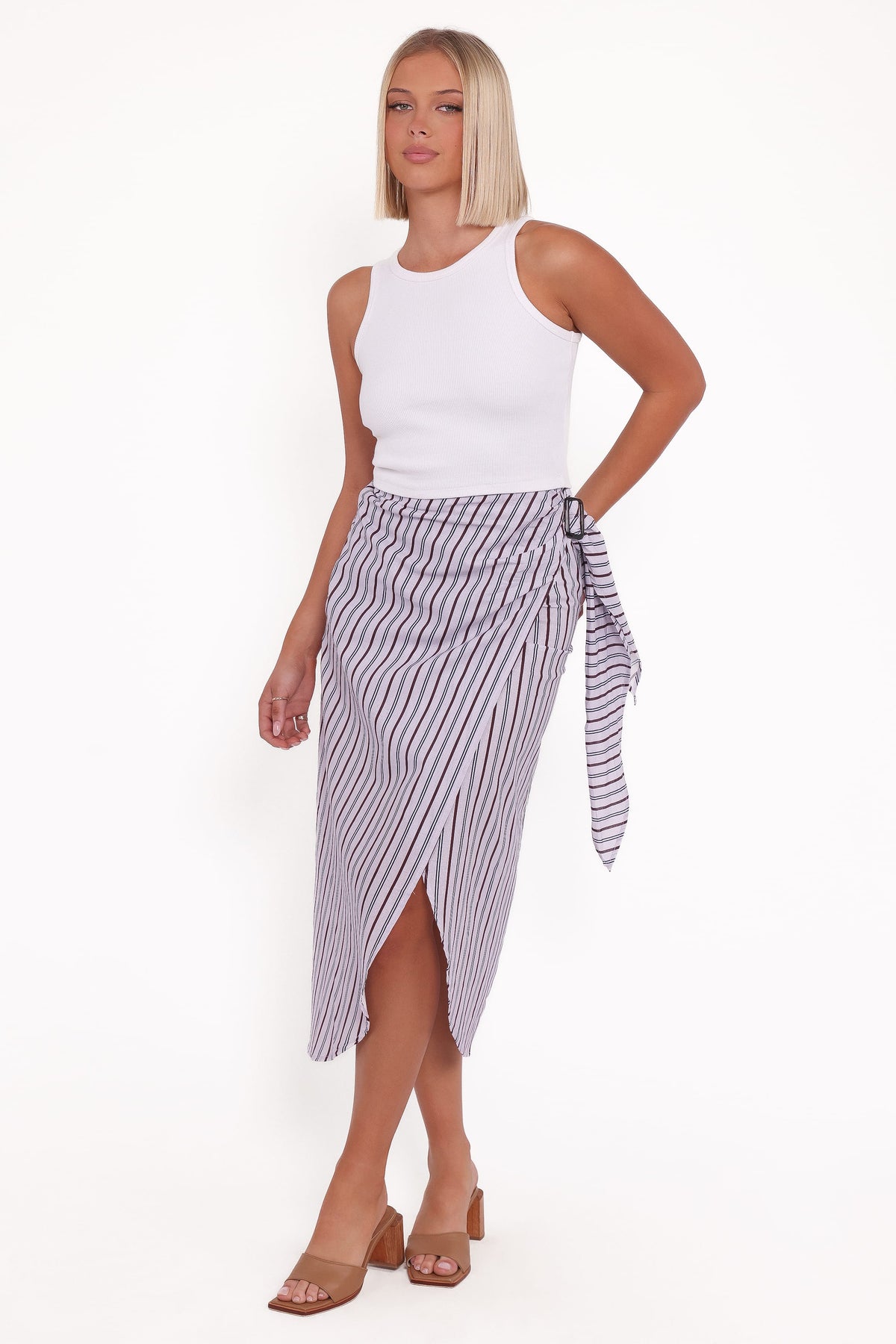 Jacey Wrap Midi Skirt in Midnight Stripe – view 1 of 5