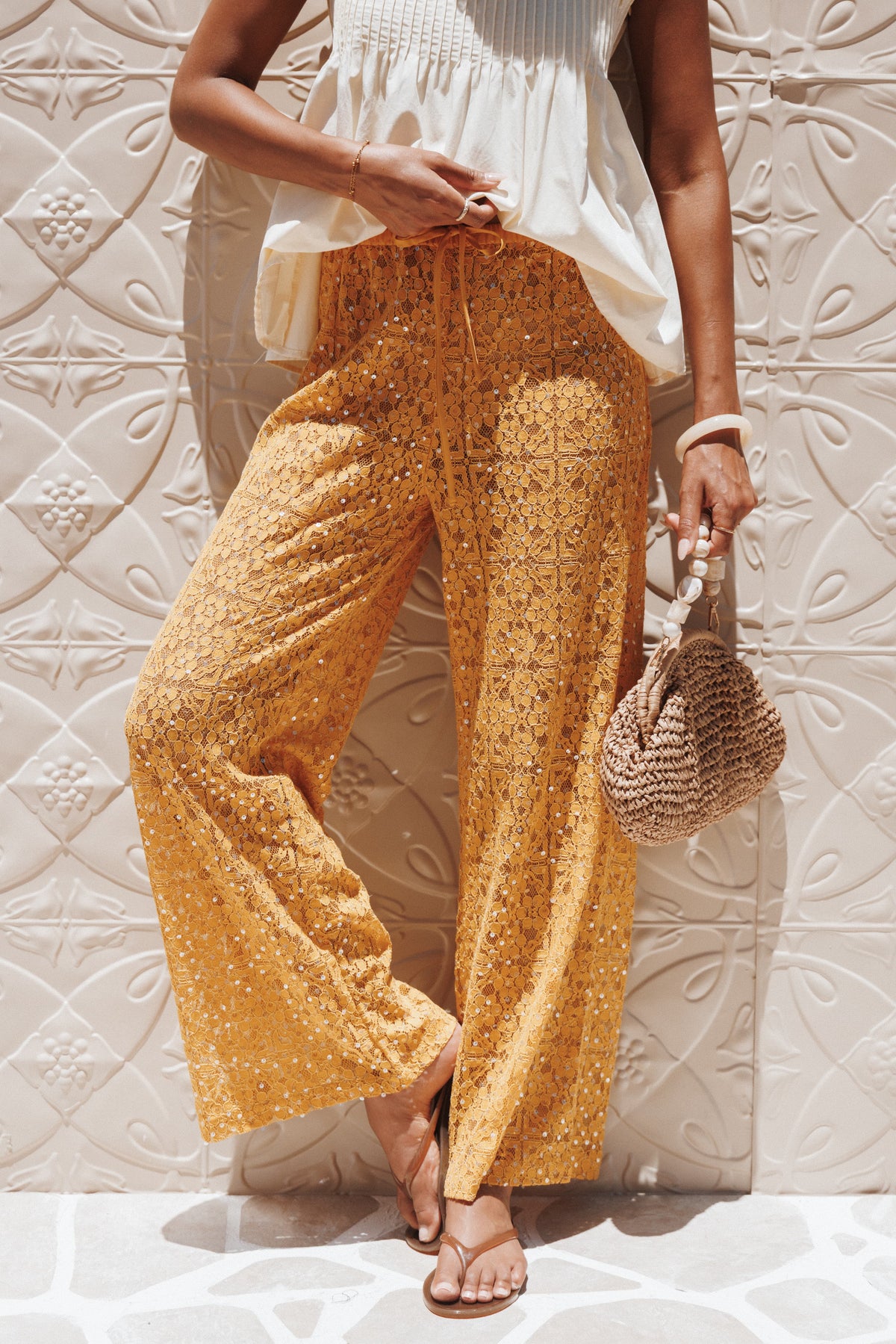 Jacinta Sequin Lace Pant in Mango – view 1 of 7