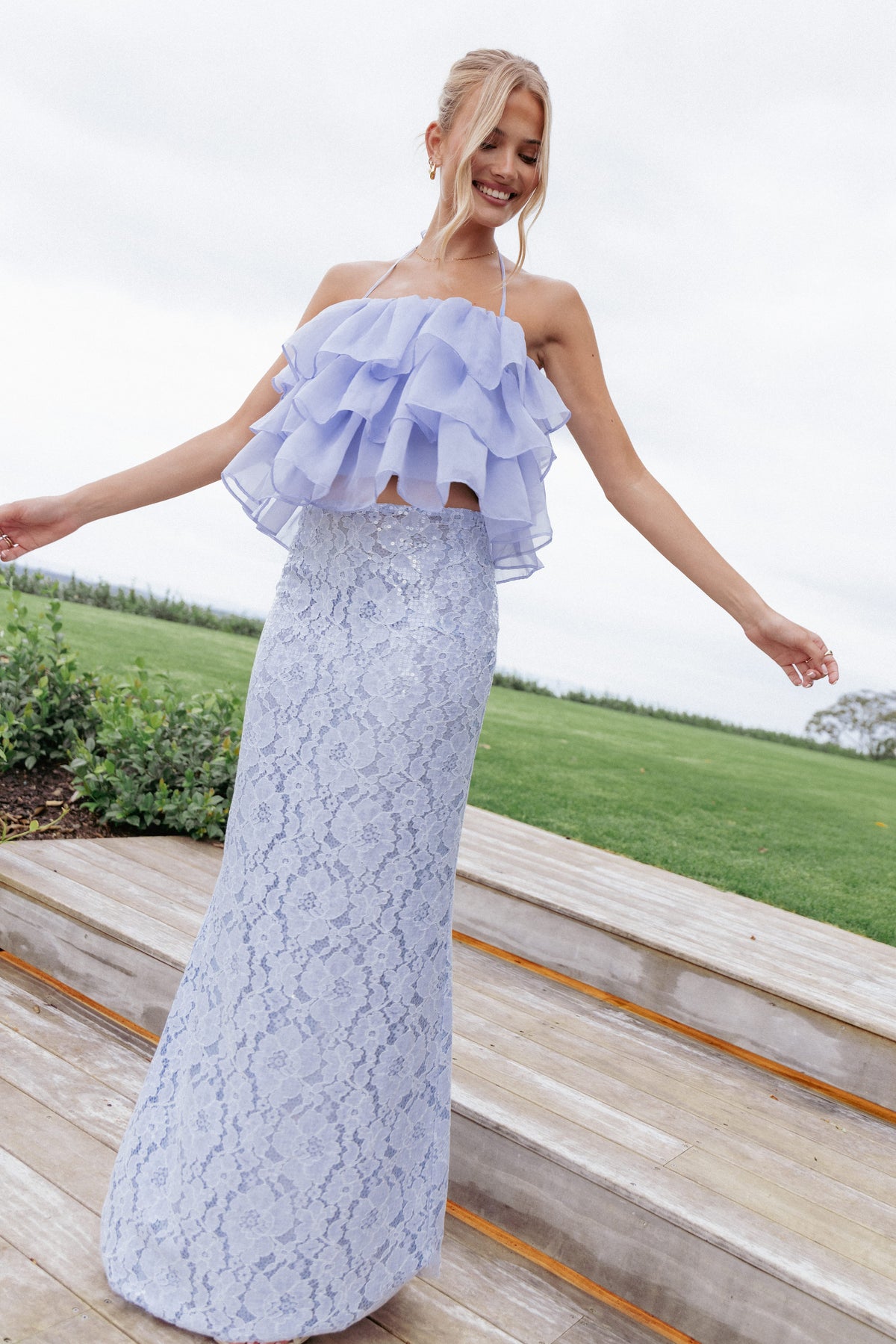 Jennings Lace Maxi Skirt in Blue Sequin – view 1 of 8