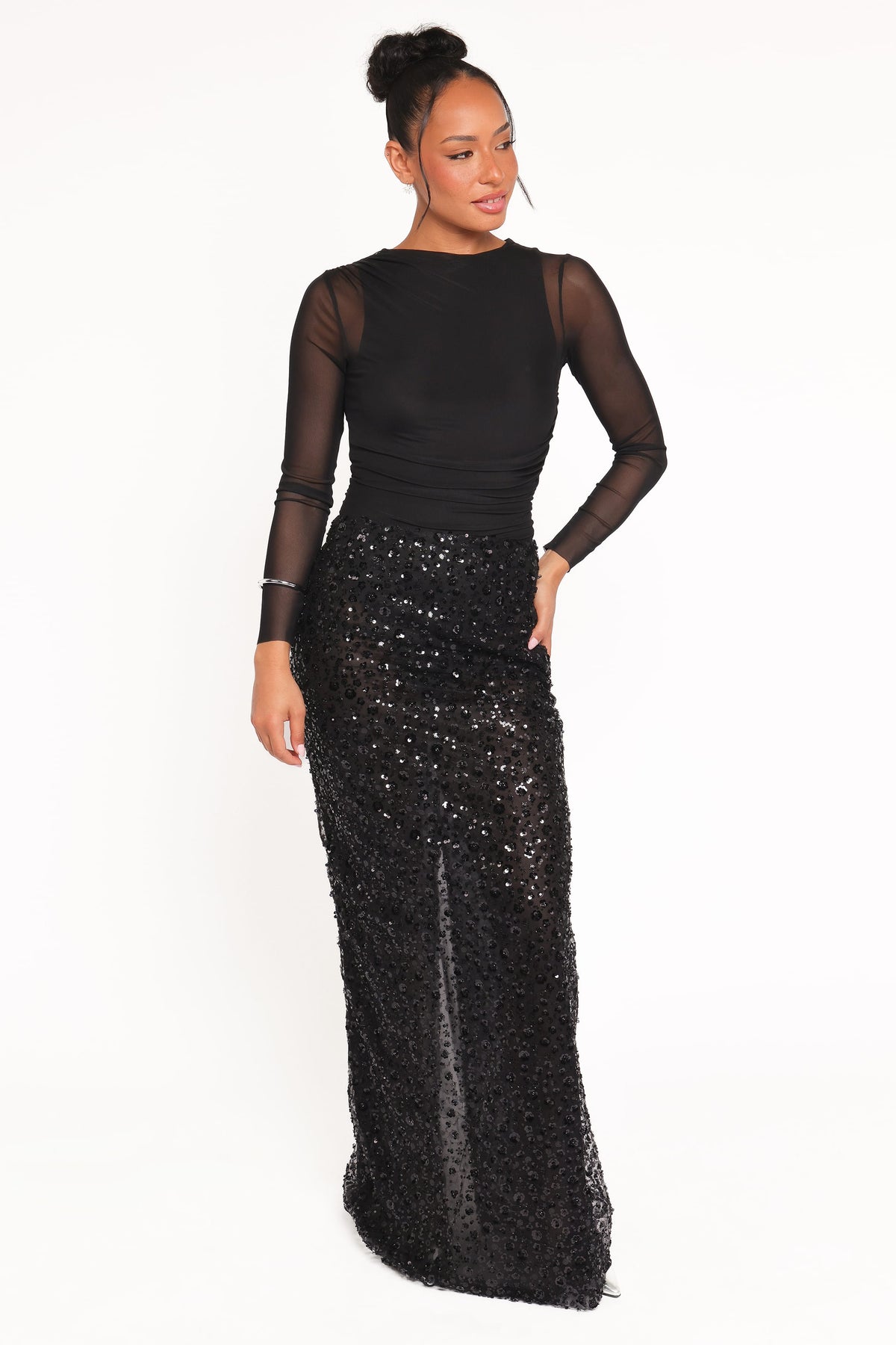 Jennings Sequin Maxi Skirt in Black – view 2 of 8
