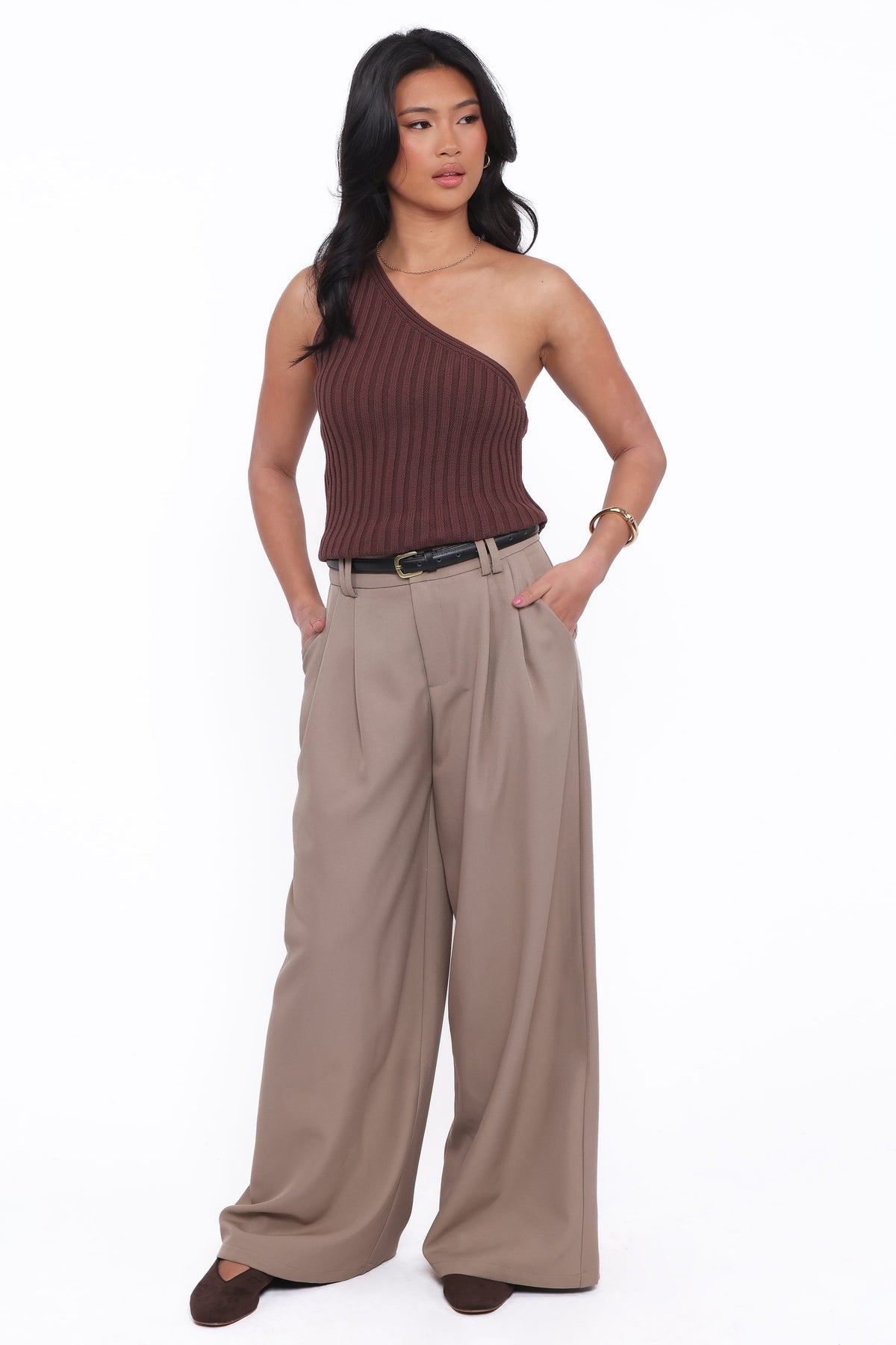 Kathryn Wide Leg Pant in Beige – view 1 of 5