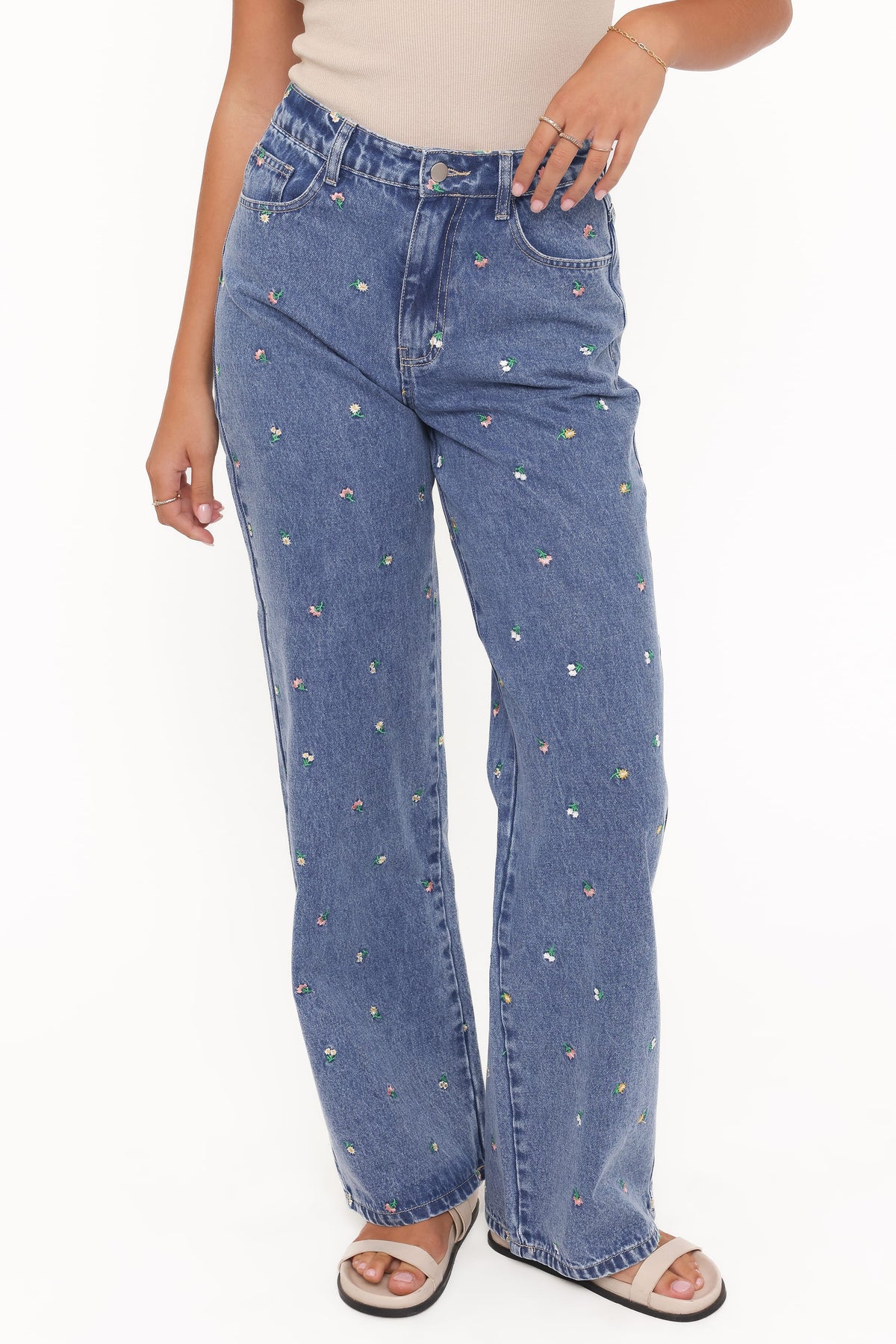 Kendall Straight Leg Jeans in Embroidery Medium Wash – view 3 of 7