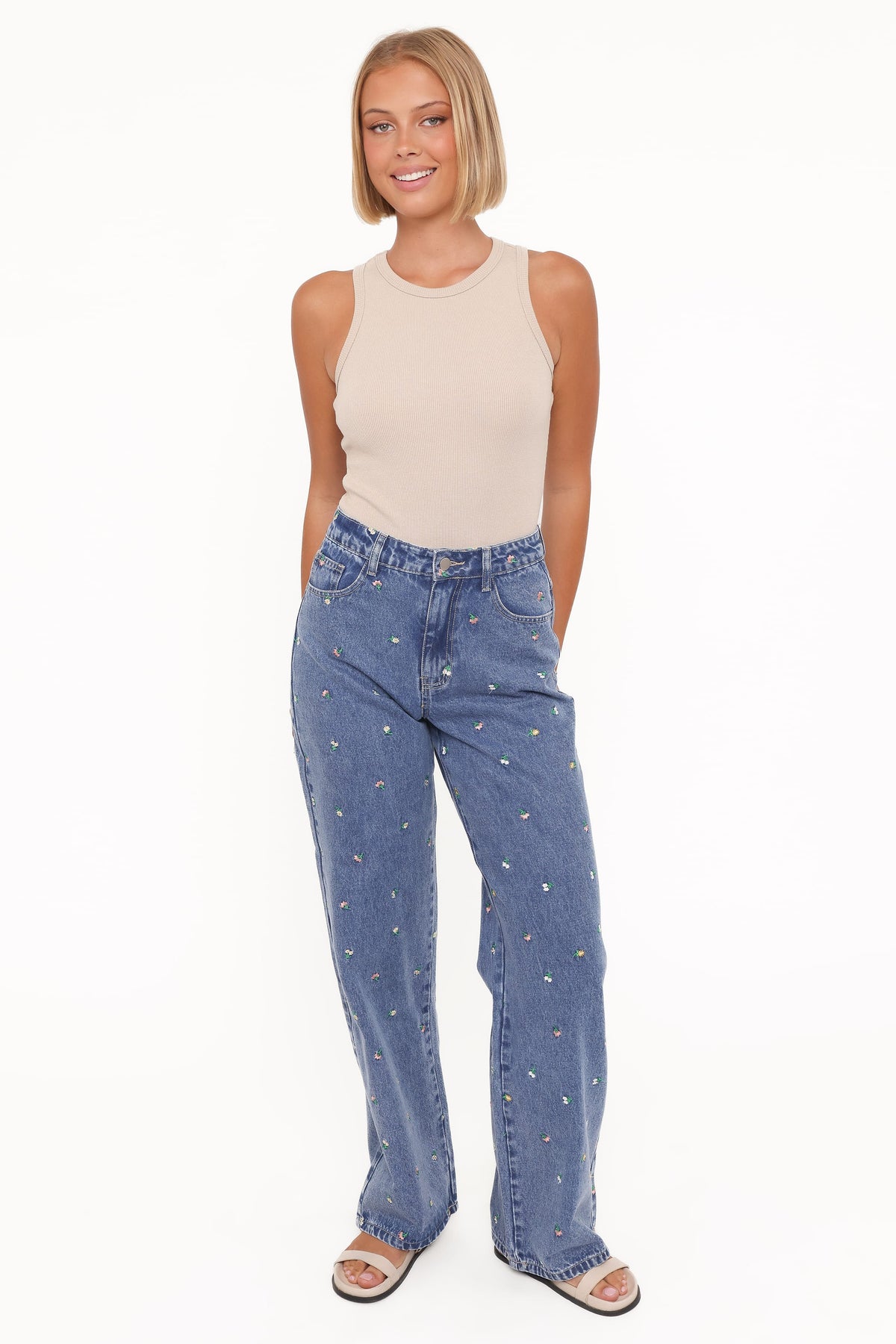 Kendall Straight Leg Jeans in Embroidery Medium Wash – view 2 of 7