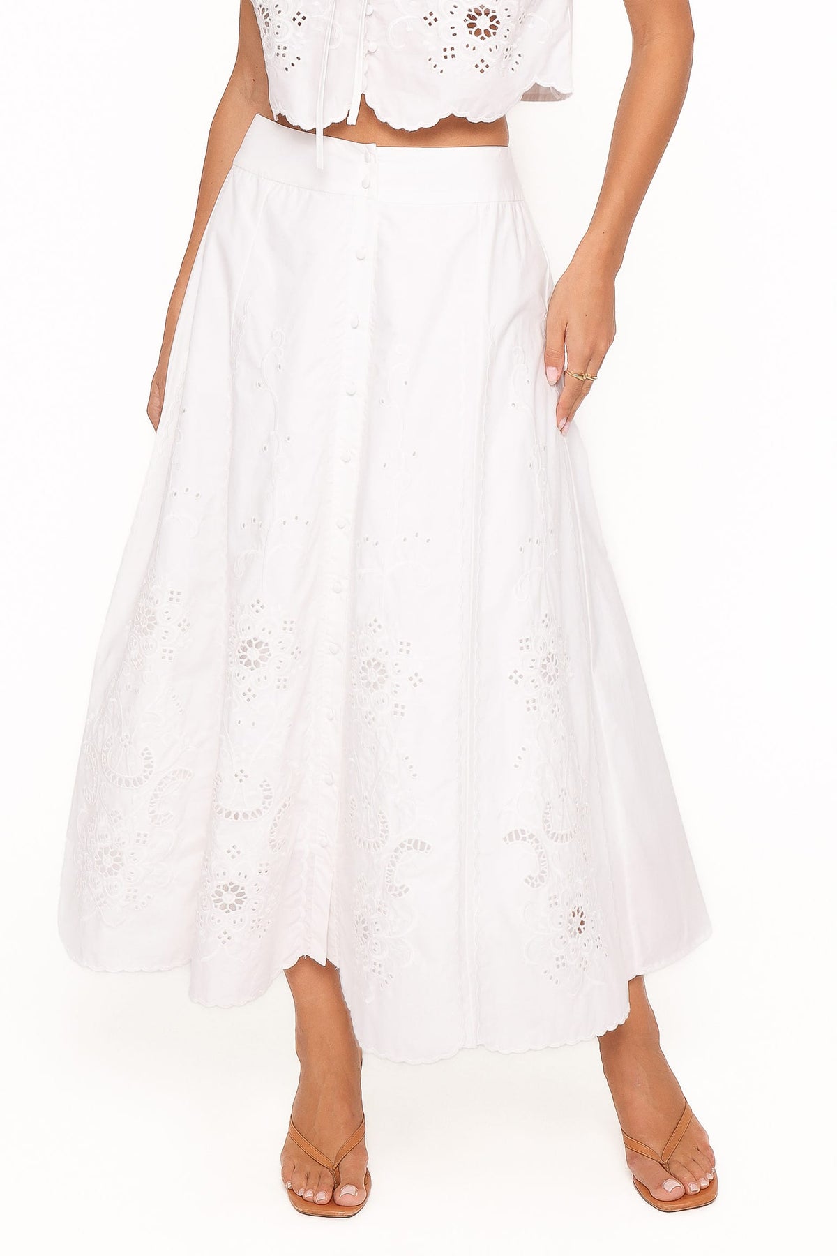 Kye Midi Skirt in White Broderie – view 2 of 5