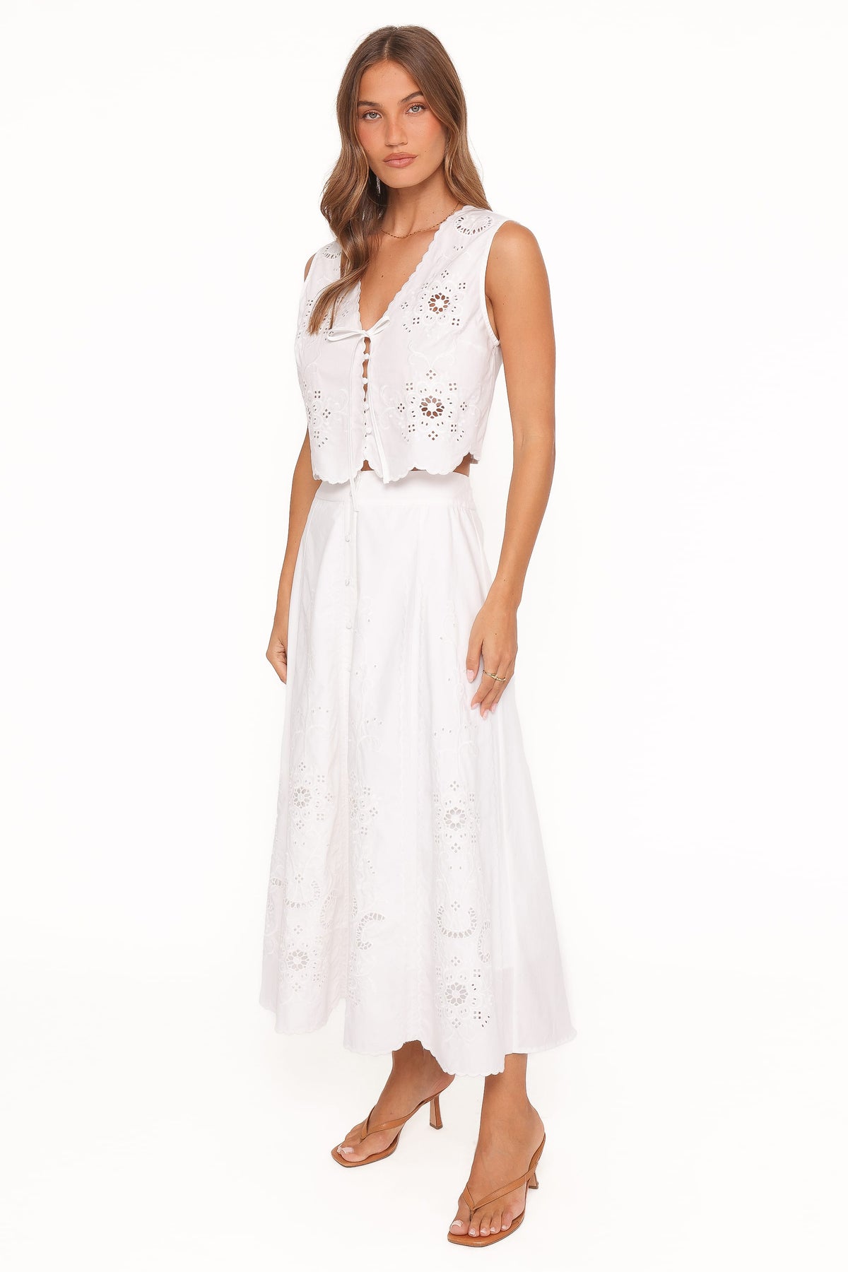Kye Midi Skirt in White Broderie – view 3 of 5