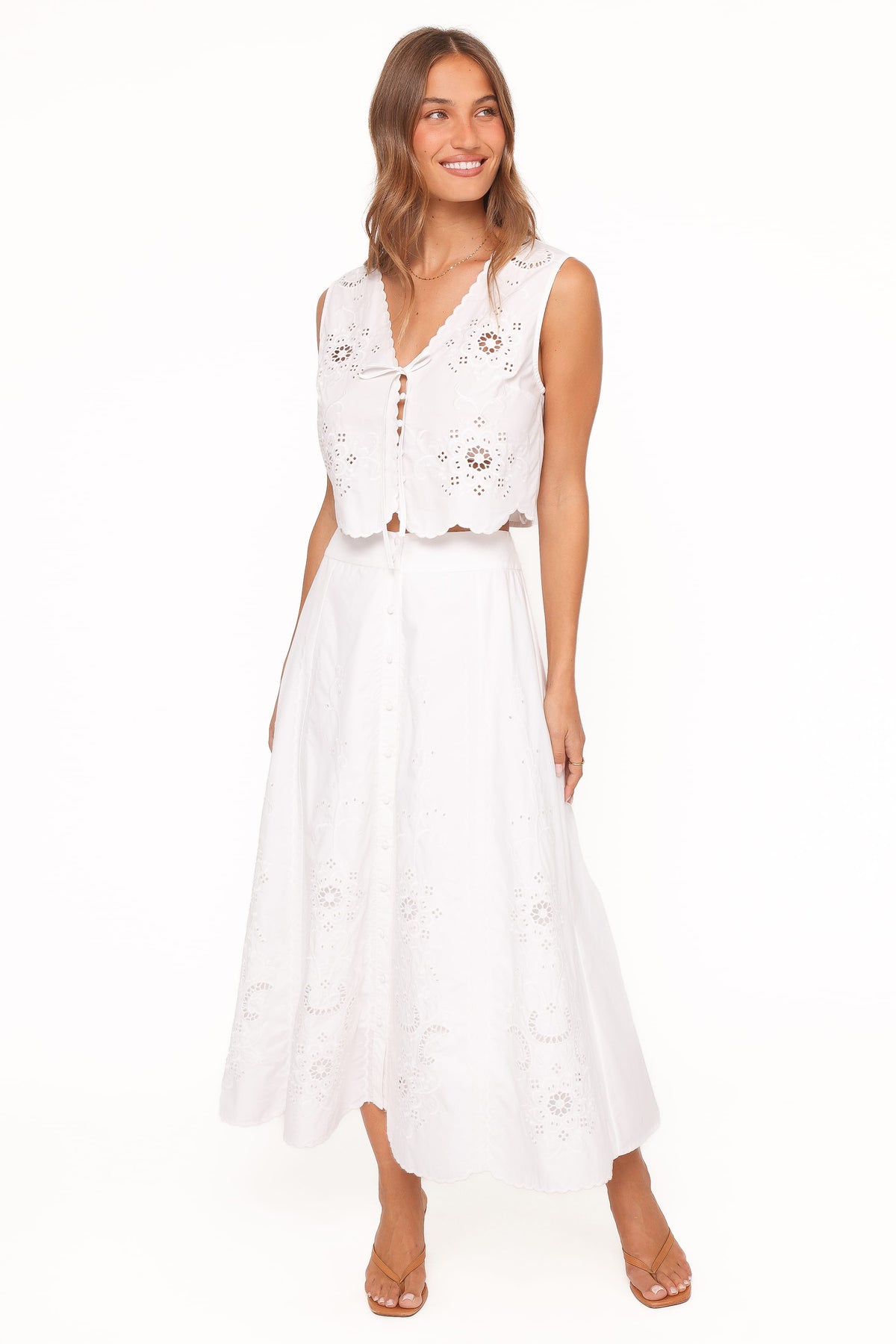 Kye Midi Skirt in White Broderie – view 1 of 5