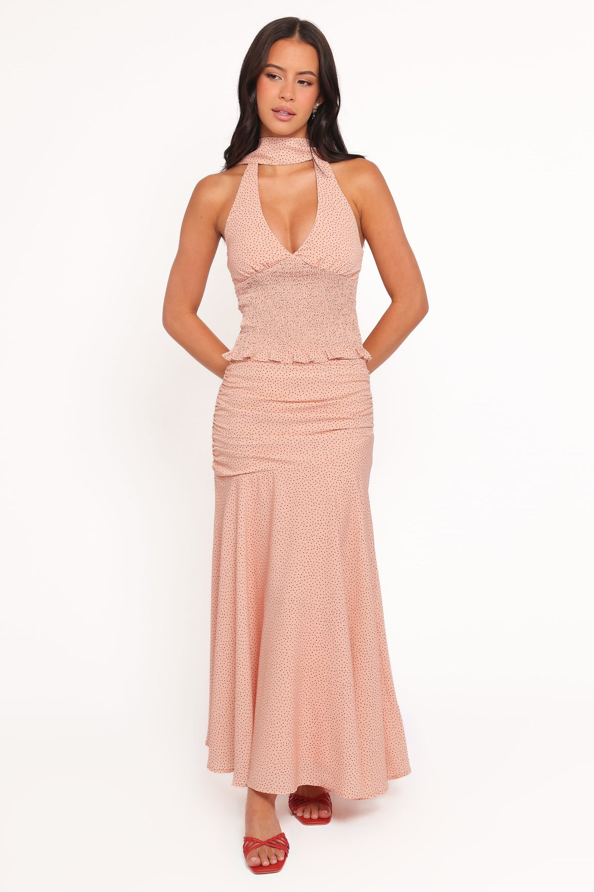 Lacy Maxi Skirt in Peach Polka Dot – view 2 of 6