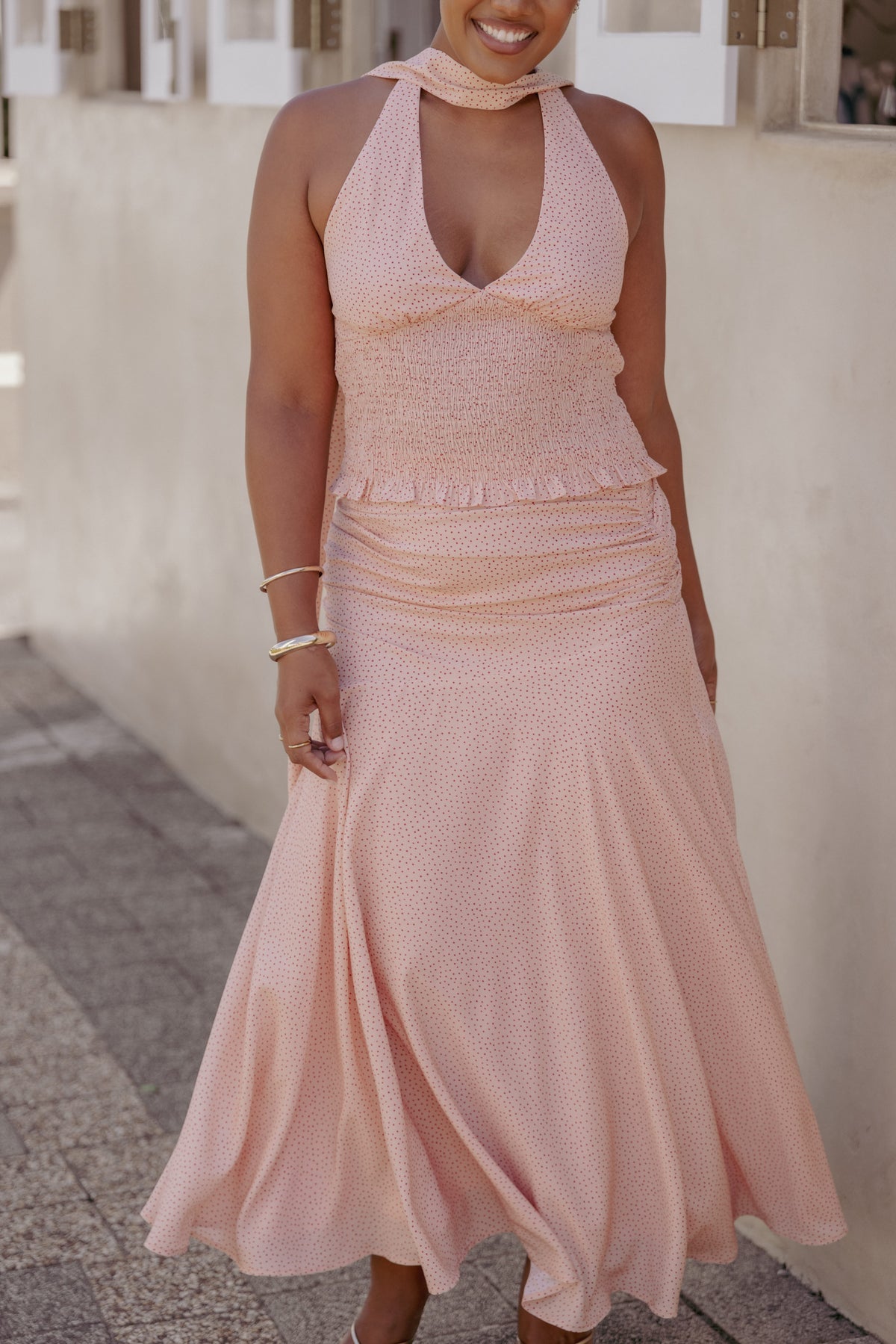 Lacy Maxi Skirt in Peach Polka Dot – view 1 of 6