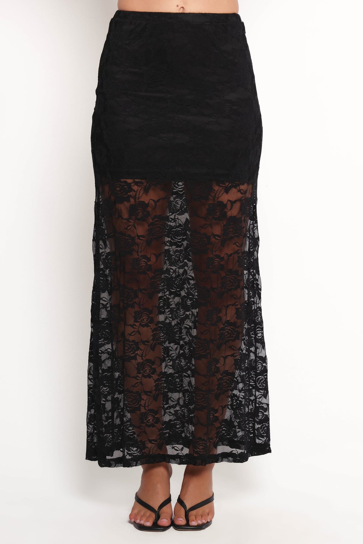 Laken Sheer Lace Maxi Skirt in Black – view 2 of 6