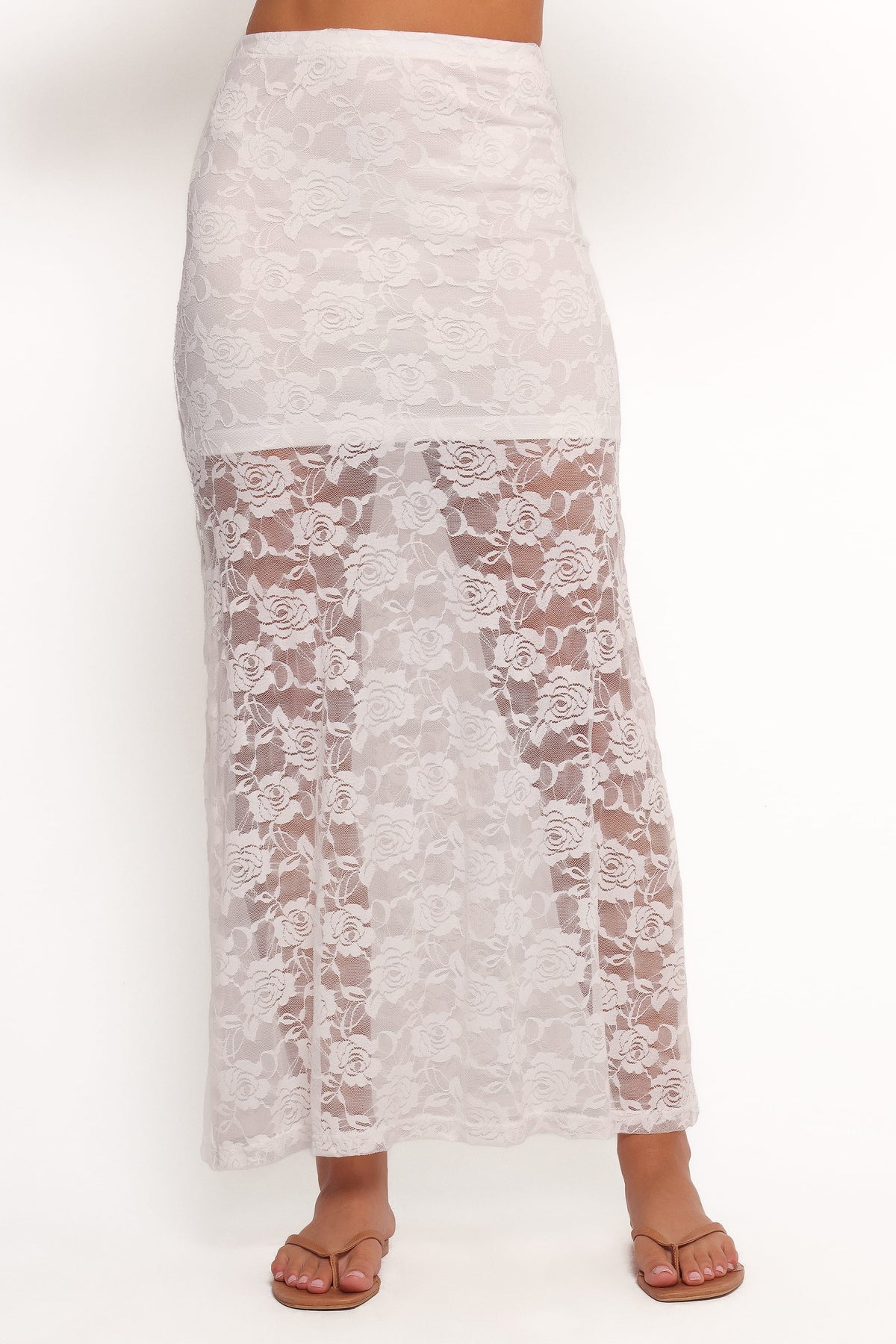 Laken Sheer Lace Maxi Skirt in White – view 2 of 5
