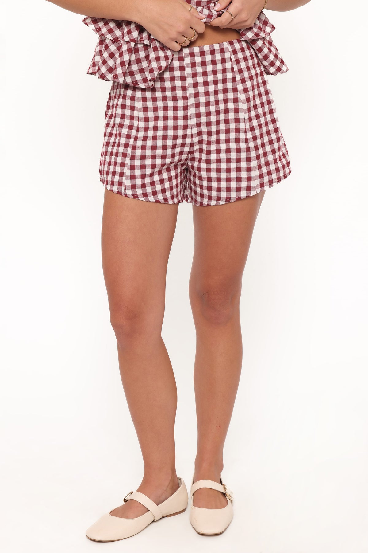 Landon Fitted Shorts in Burgundy Gingham – view 8 of 10