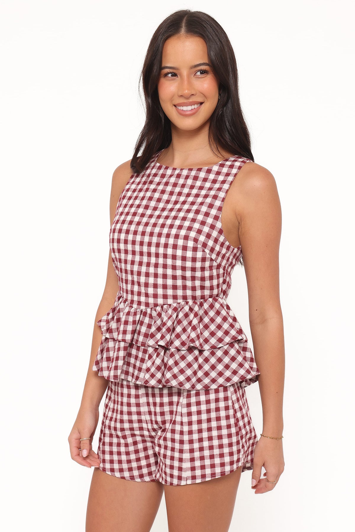 Landon Fitted Shorts in Burgundy Gingham – view 4 of 10