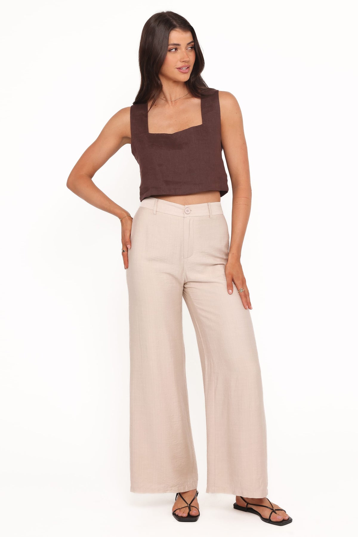 Lauren Wide Leg Pant in Beige – view 2 of 6