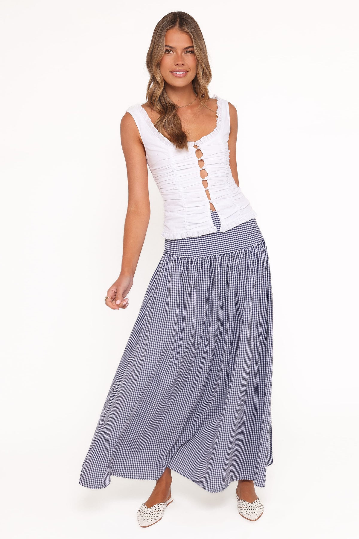 Laurita Maxi Skirt in Navy Gingham – view 6 of 8