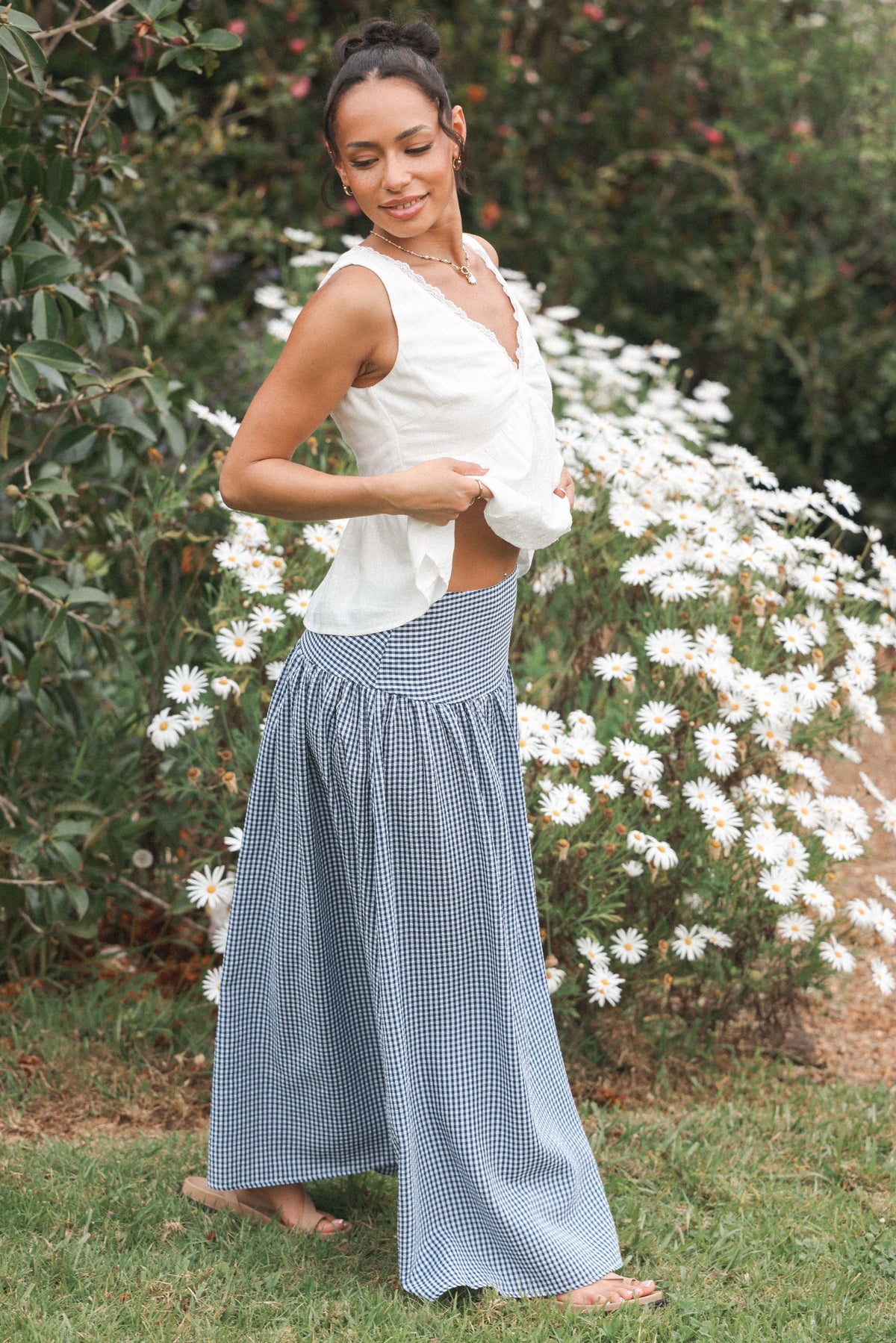 Laurita Maxi Skirt in Navy Gingham – view 1 of 8