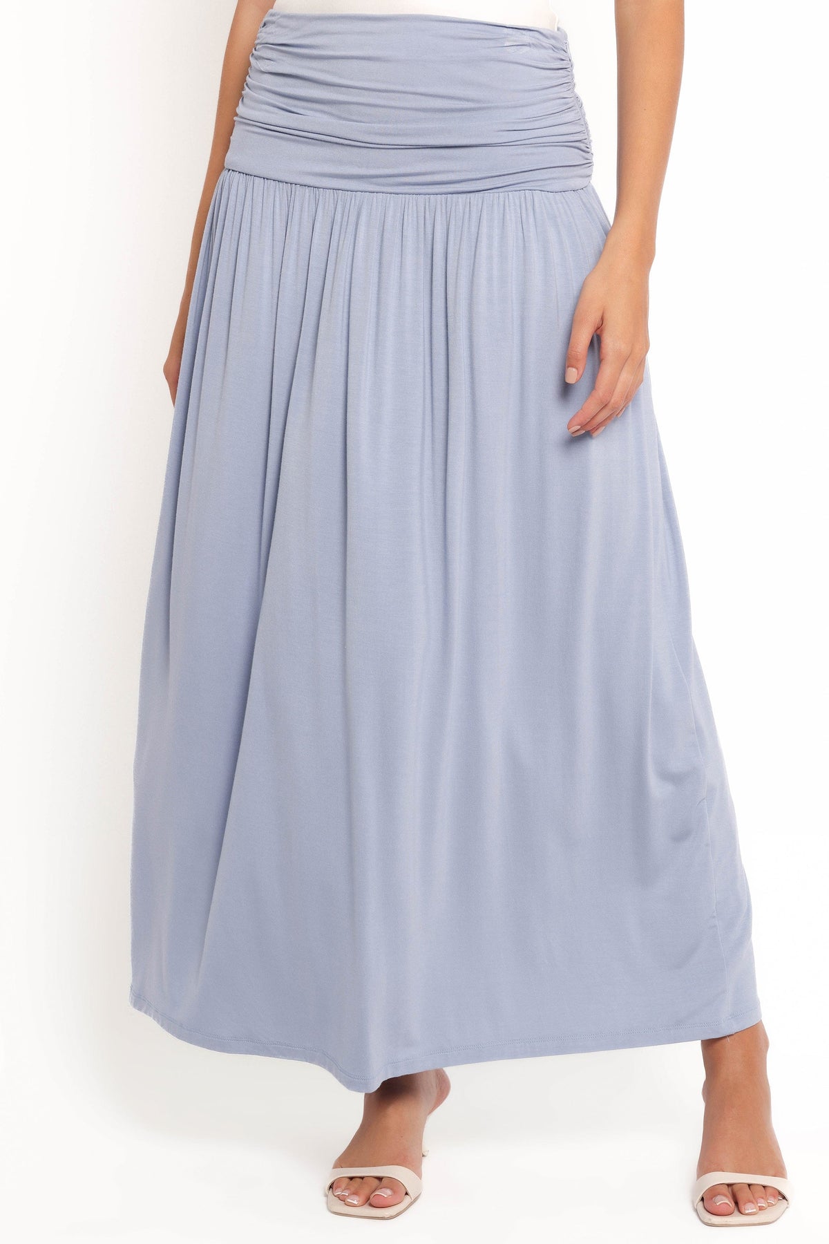 Lavia Ruched Knit Maxi Skirt in Soft Blue – view 2 of 6