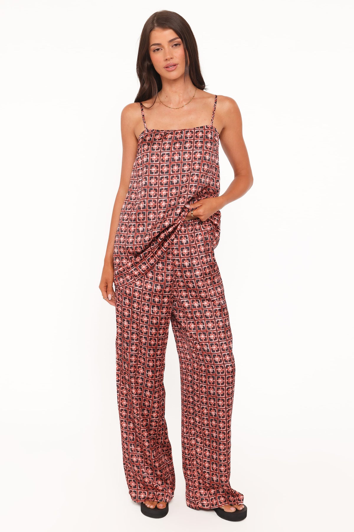 Lexi Elastic Waist Pant in Red Geometric – view 2 of 8
