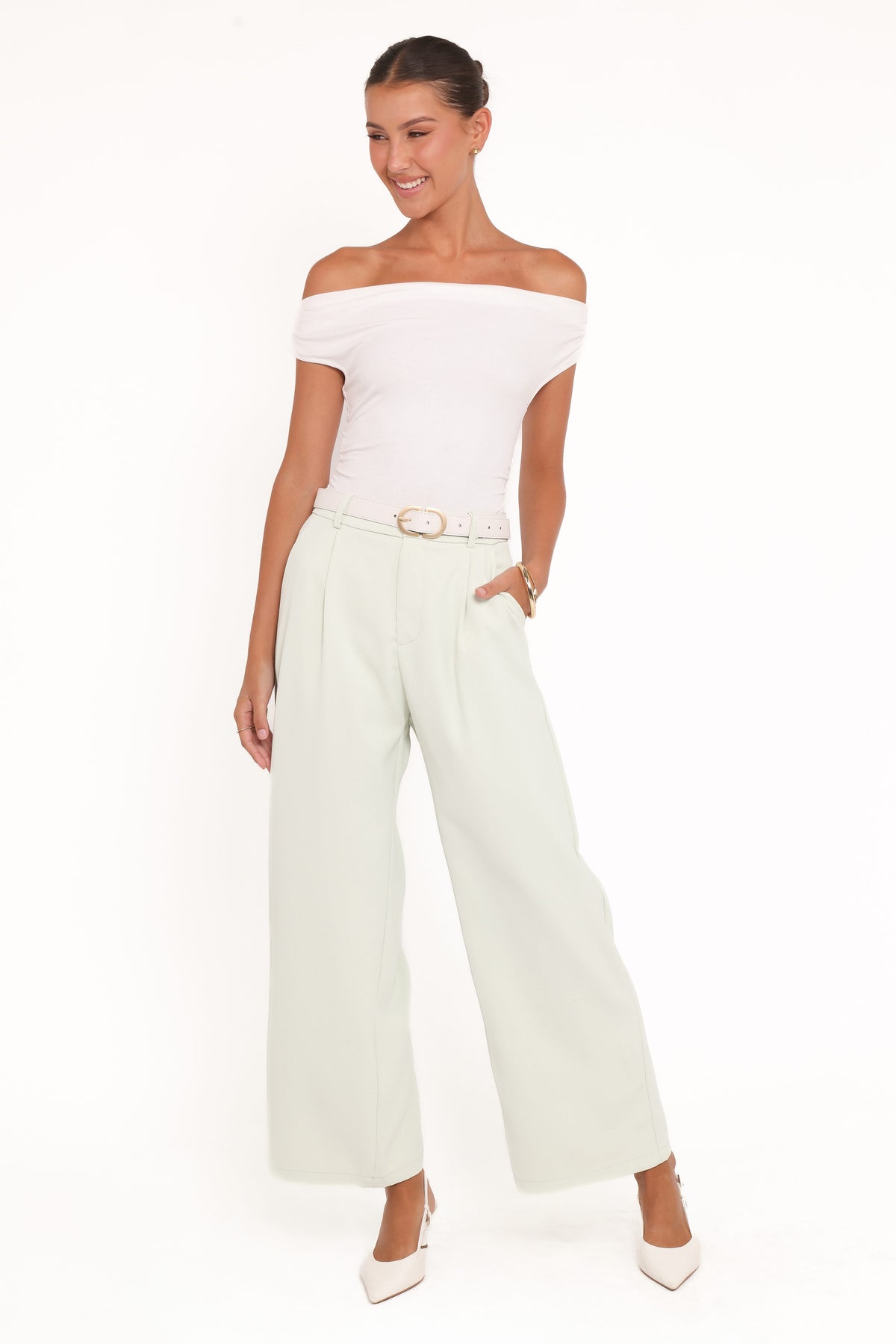 Lia Wide Leg Pant in Sage Green – view 1 of 5