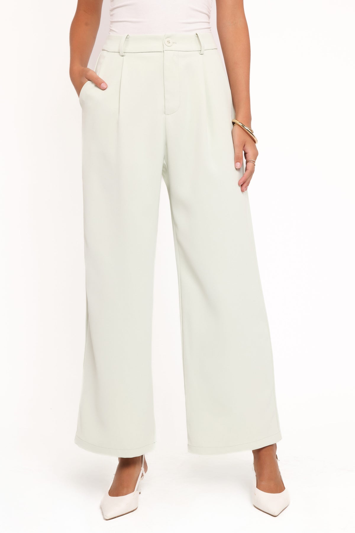 Lia Wide Leg Pant in Sage Green – view 2 of 5