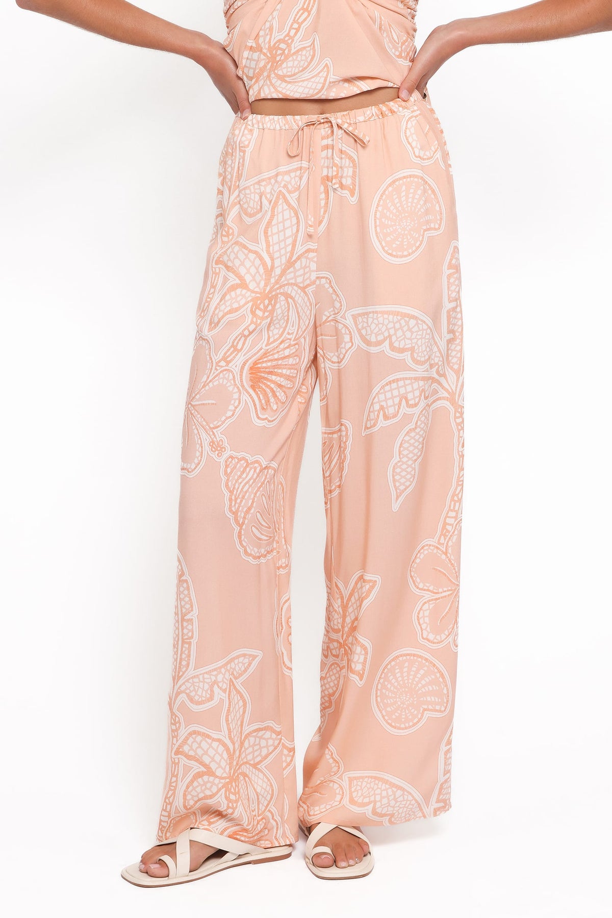 Lira Tie Waist Pant in Peach Floral – view 2 of 8