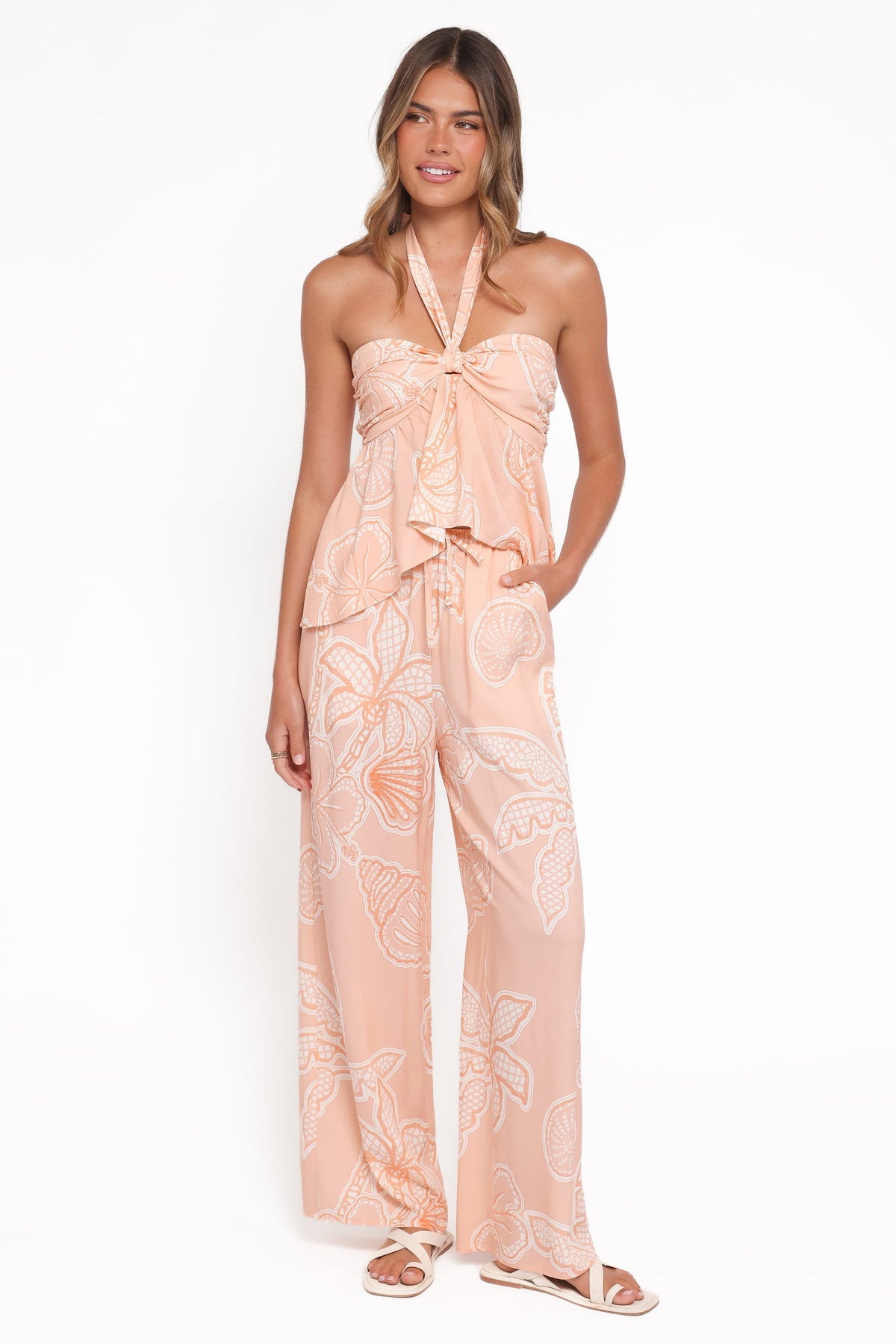 Lira Tie Waist Pant in Peach Floral – view 3 of 8
