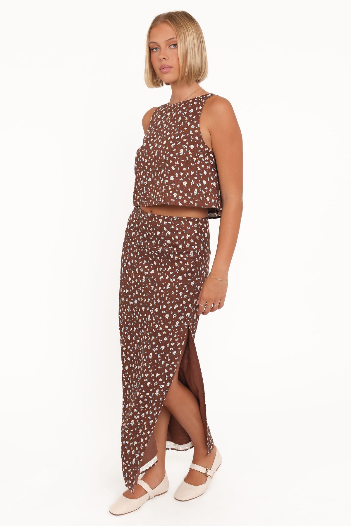 Madison Linen Column Skirt in Brown Floral – view 4 of 8