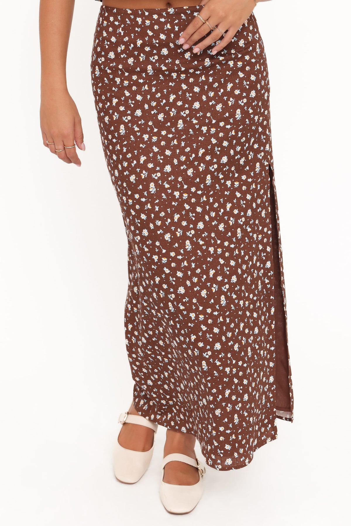 Madison Linen Column Skirt in Brown Floral – view 3 of 8