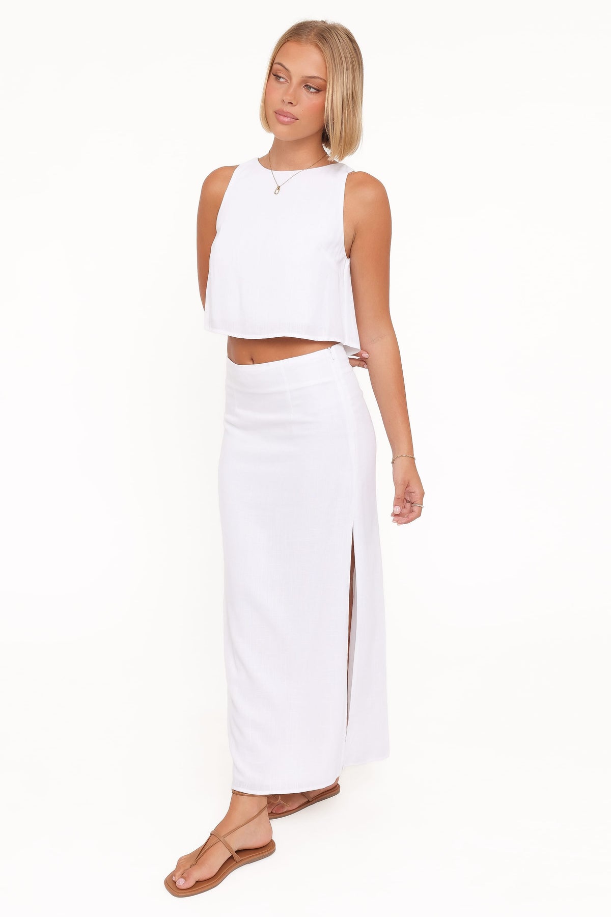 Madison Linen Column Skirt in White – view 4 of 7
