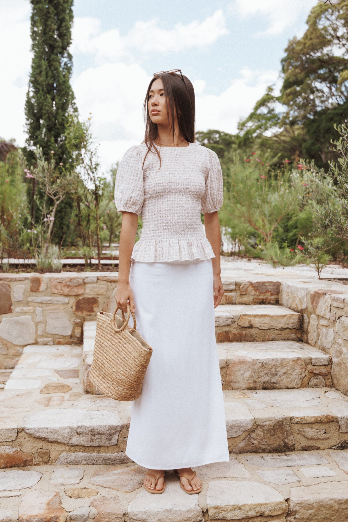 Madison Linen Column Skirt in White – view 1 of 7