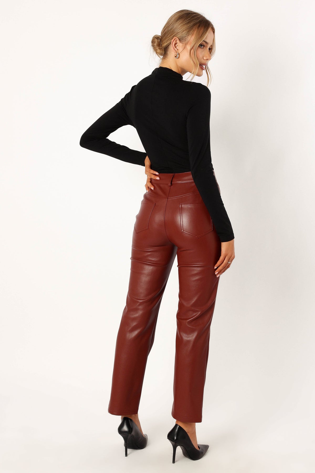 Maverick Vegan Leather Pants in Merlot – view 3 of 6
