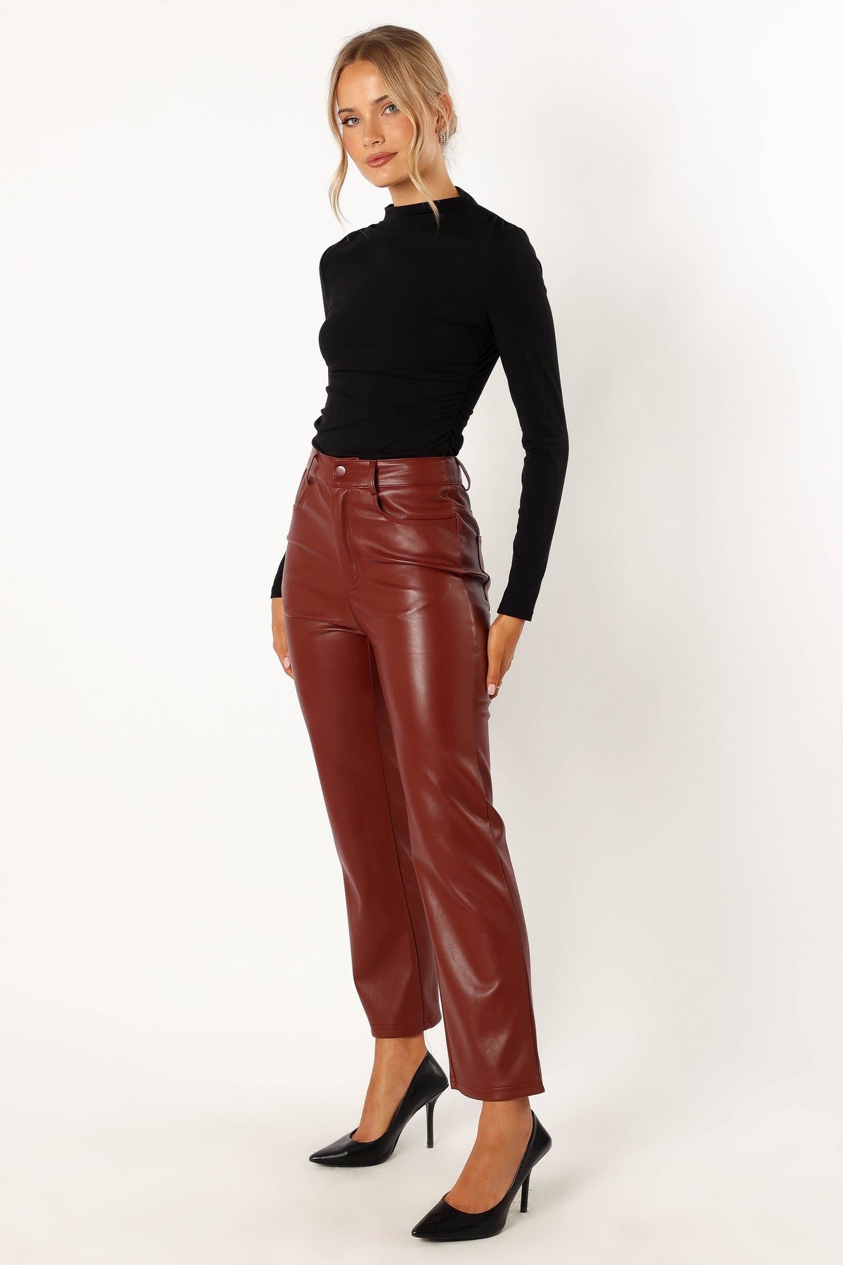 Maverick Vegan Leather Pants in Merlot – view 4 of 6