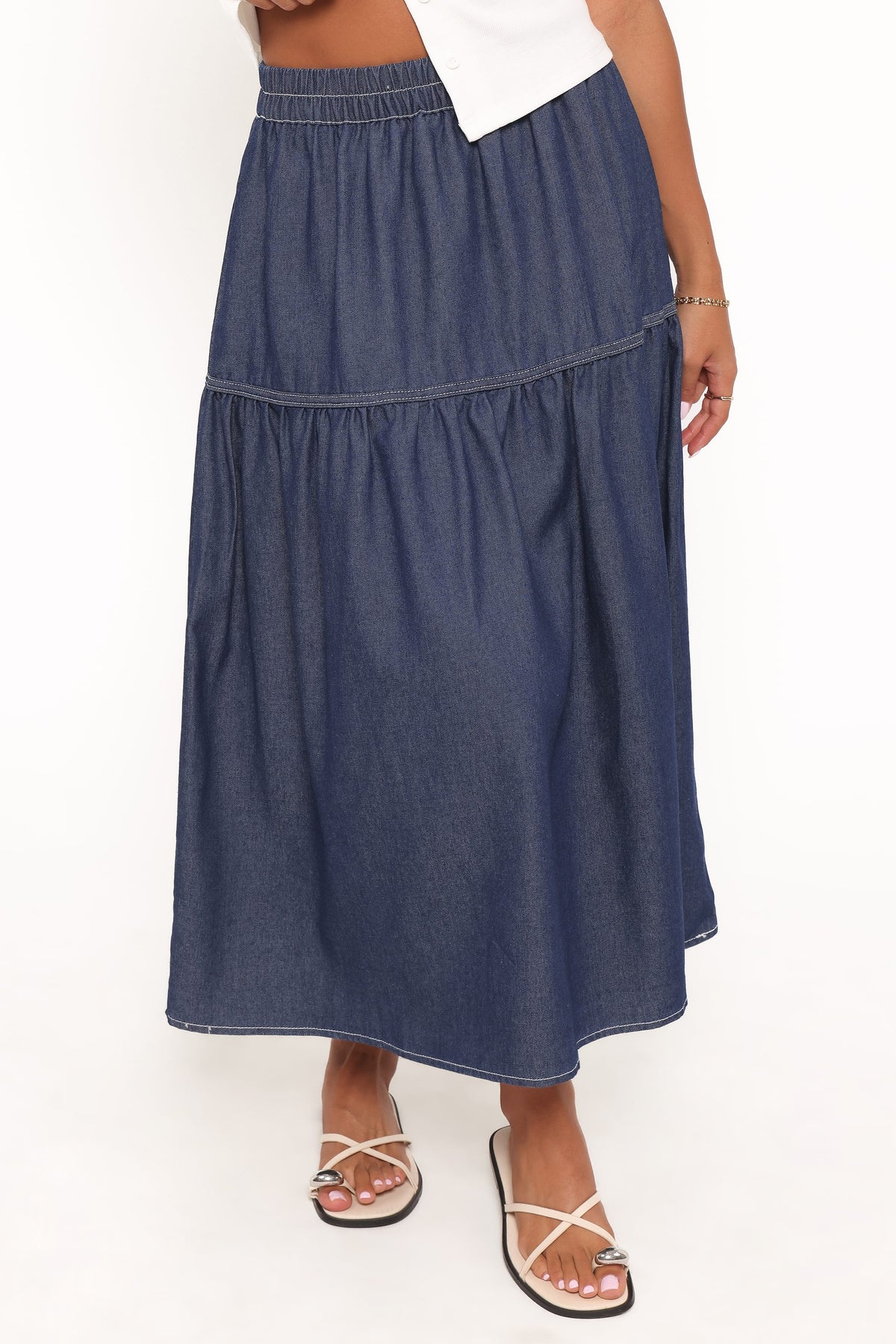 Meadow Midi Denim Skirt in Dark Wash – view 5 of 8