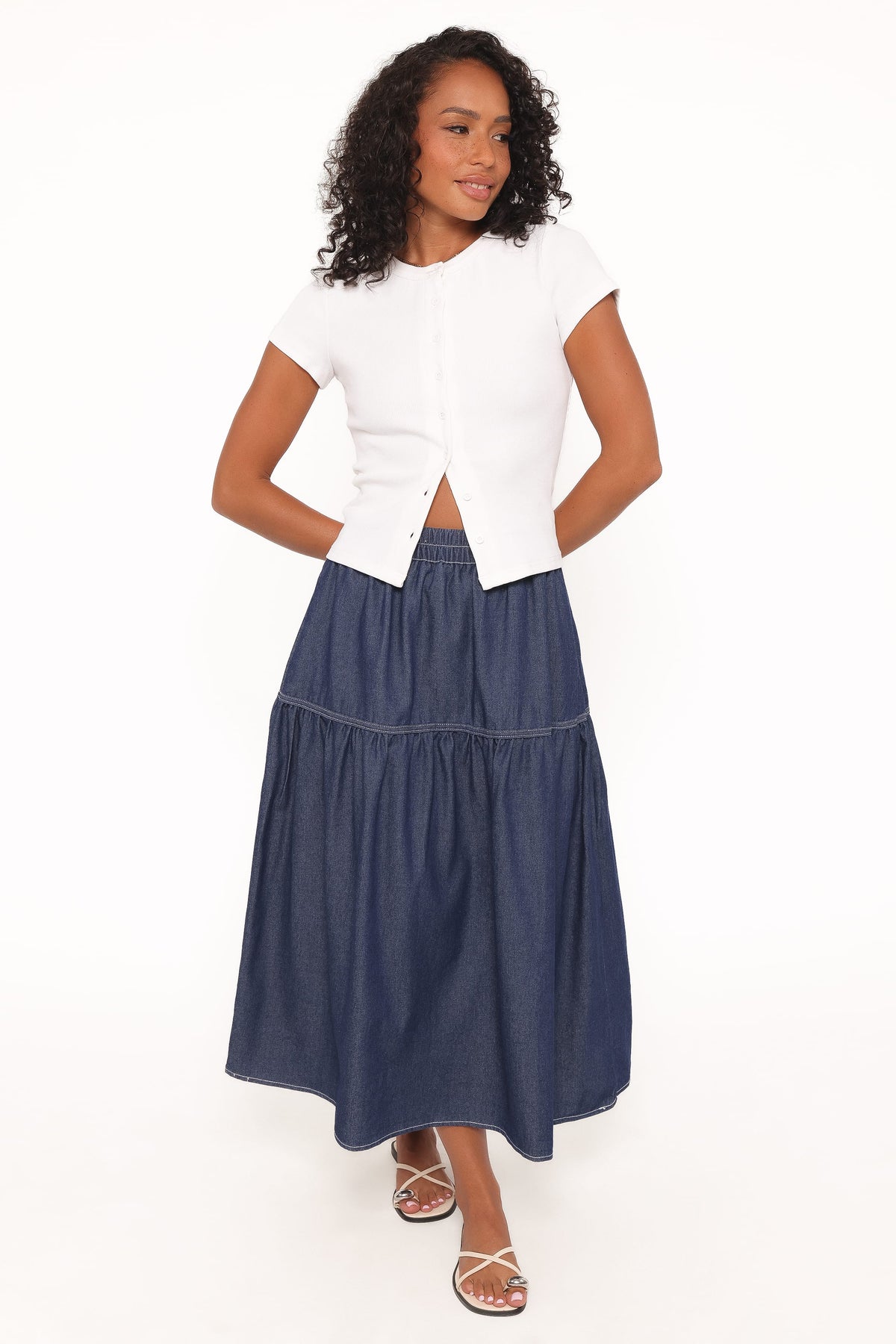 Meadow Midi Denim Skirt in Dark Wash – view 2 of 8