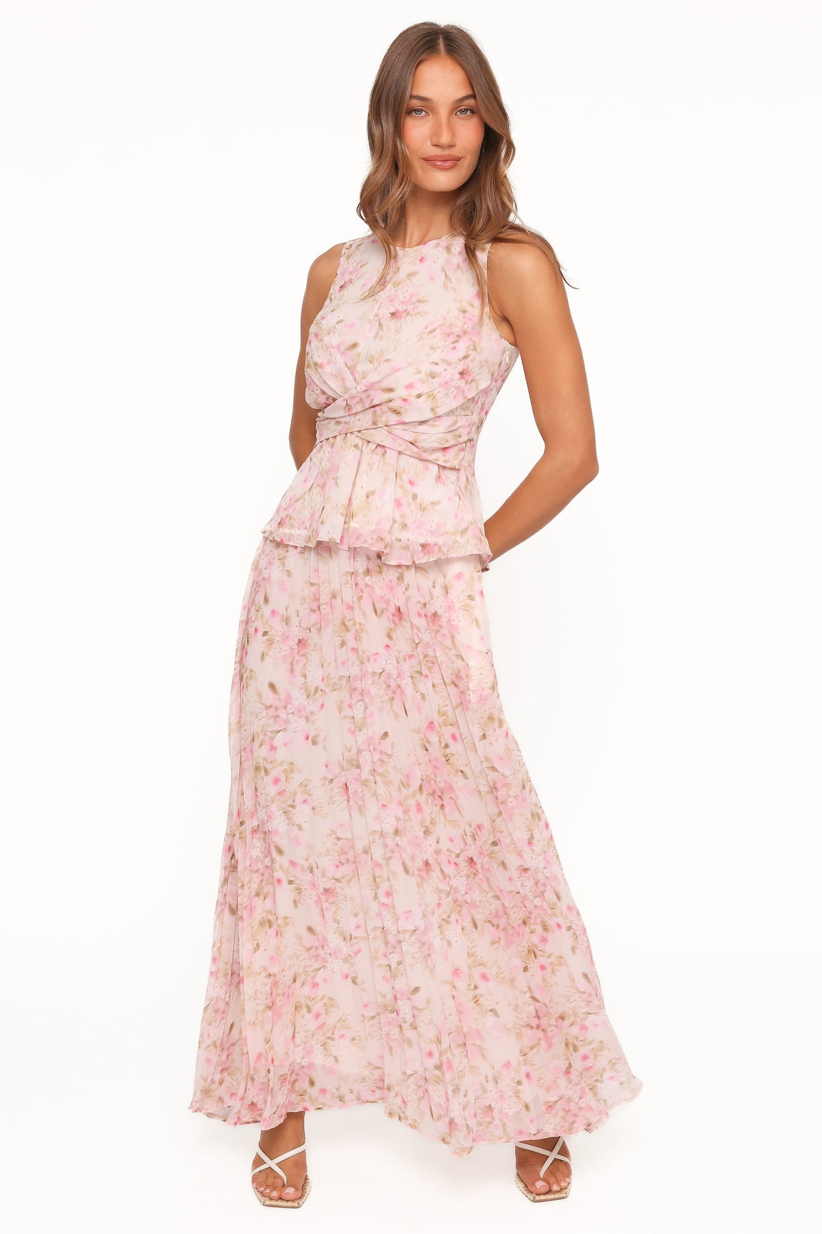 Mena Pleated Maxi Skirt in Blurred Pink Floral – view 2 of 7