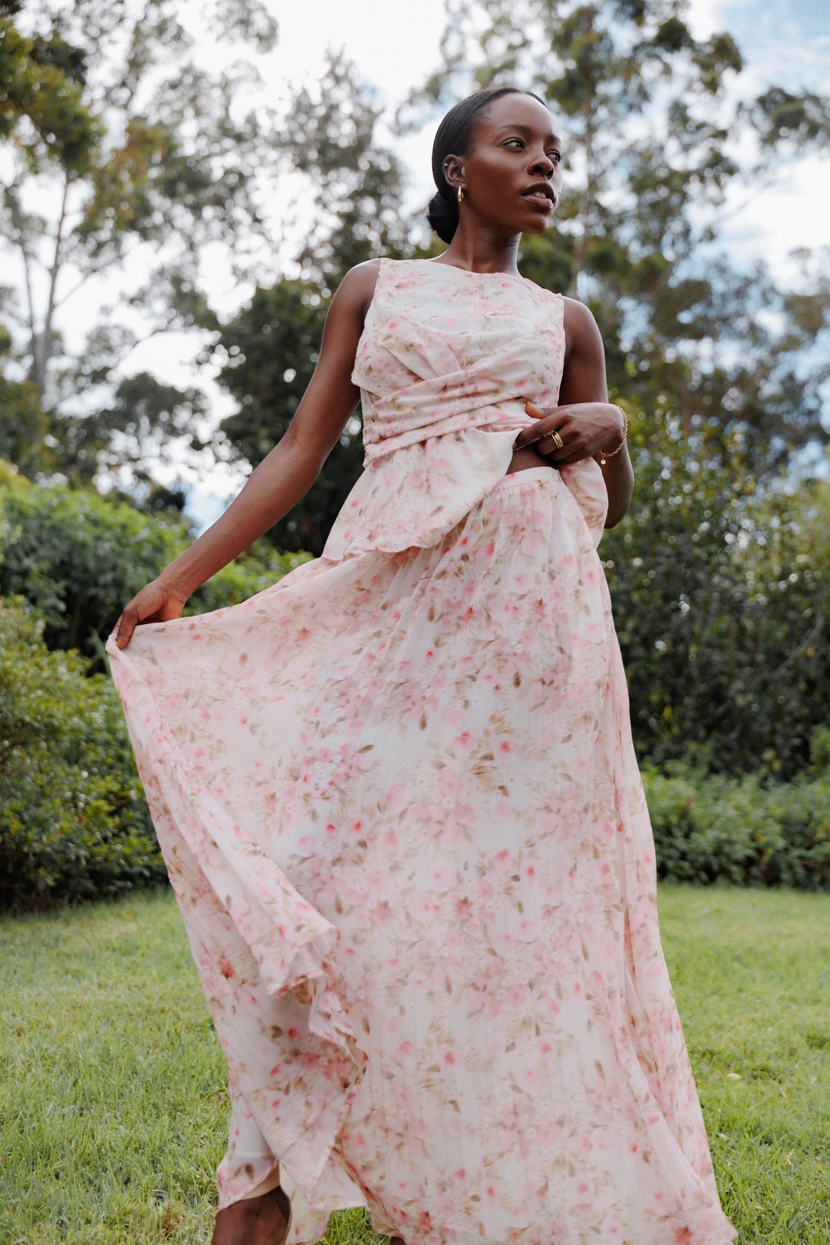 Mena Pleated Maxi Skirt in Blurred Pink Floral – view 1 of 7