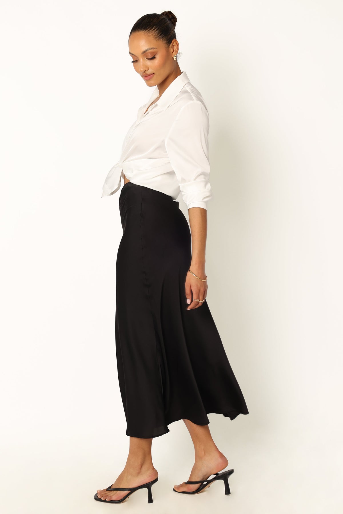 Nellie Satin Midi Skirt in Black – view 2 of 9